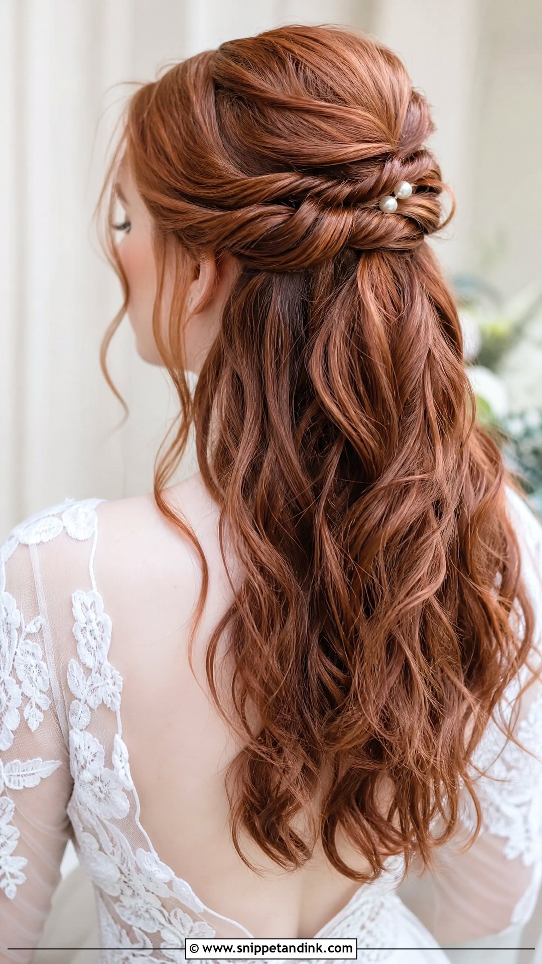 Twisted Half Up With Pearl Pins - Snippet and Ink - 20 Pearl Wedding Hairstyles