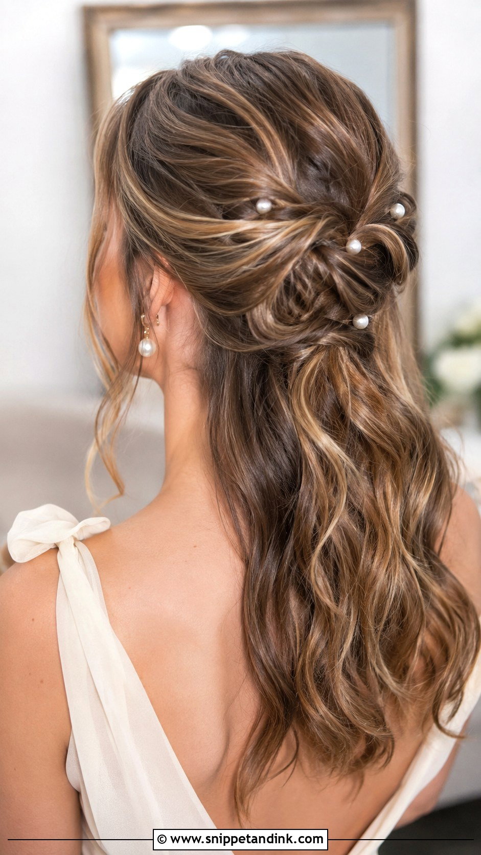 Twisted Half Up With Pearls - Snippet and Ink - 25 Easy Medium Wedding Guest Hairstyles