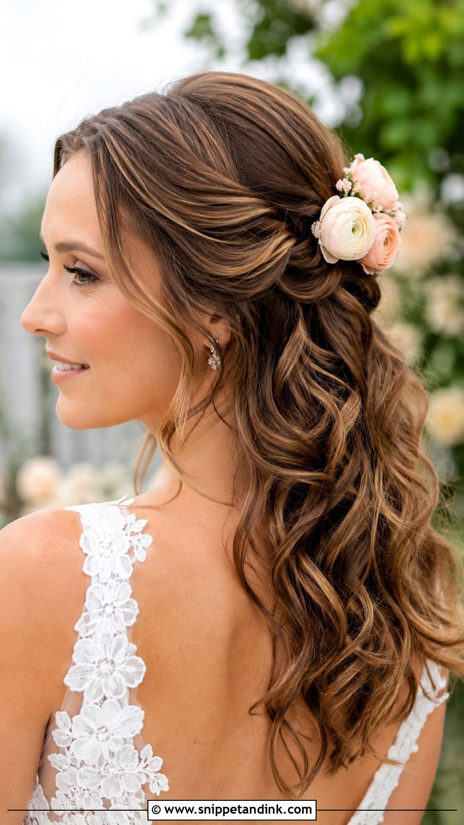 Twisted Half Up With Ranunculus - Snippet and Ink - 20 Flowers in Hair Wedding