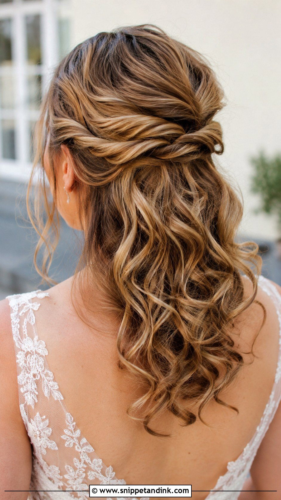Twisted Half Up With Soft Curls - Snippet and Ink - 20 Shoulder Length Half-Up Half-Down Wedding Hair Ideas