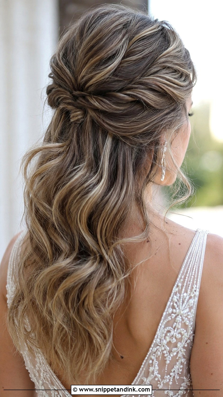 Twisted Half Up With Soft Waves - Snippet and Ink - 20 Mid Length Bridal Half-Up Half-Down Hair Ideas