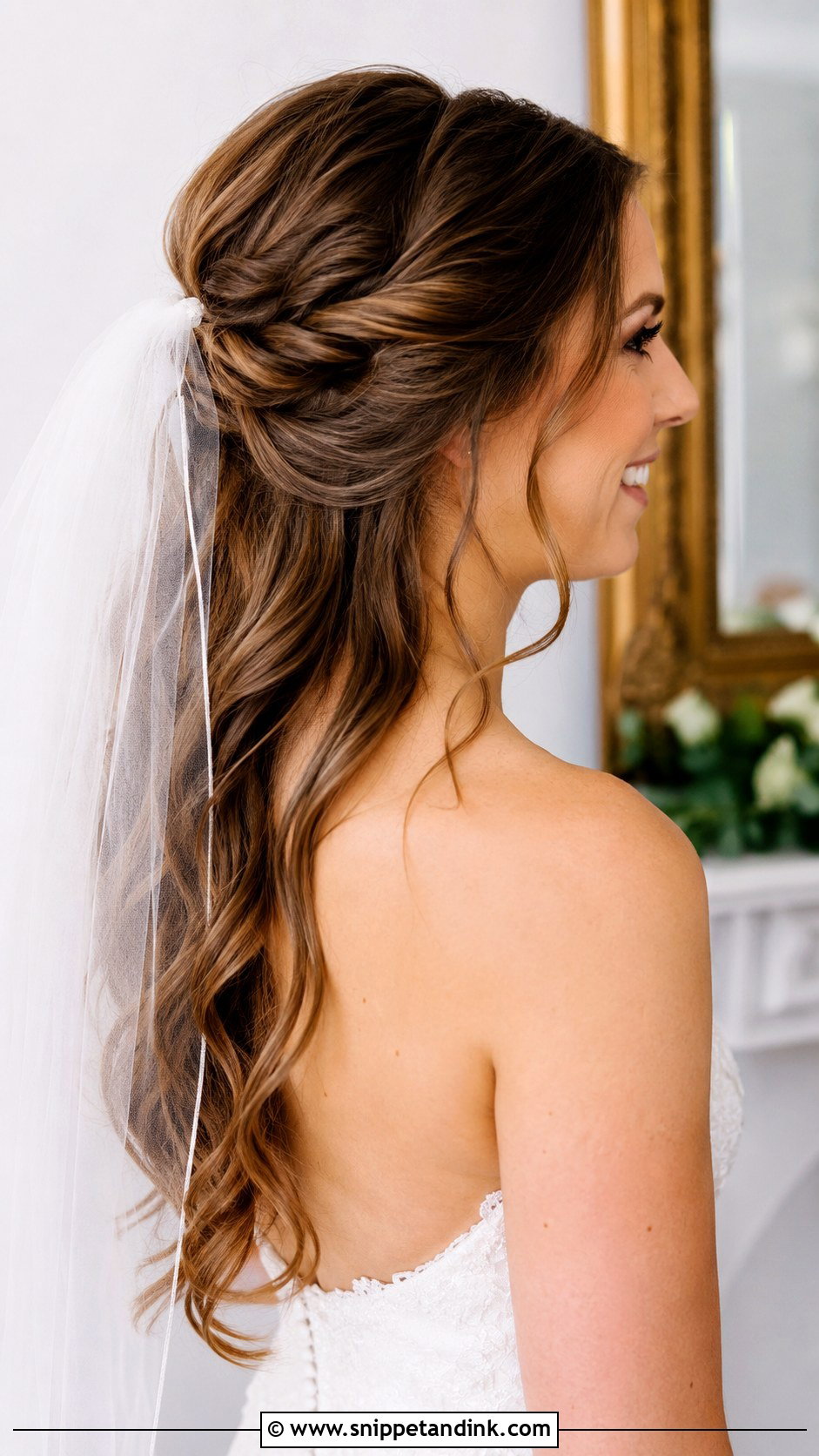 Twisted Half Up With Veil - Snippet and Ink - 20 Hairstyle for Medium Hair Wedding Ideas