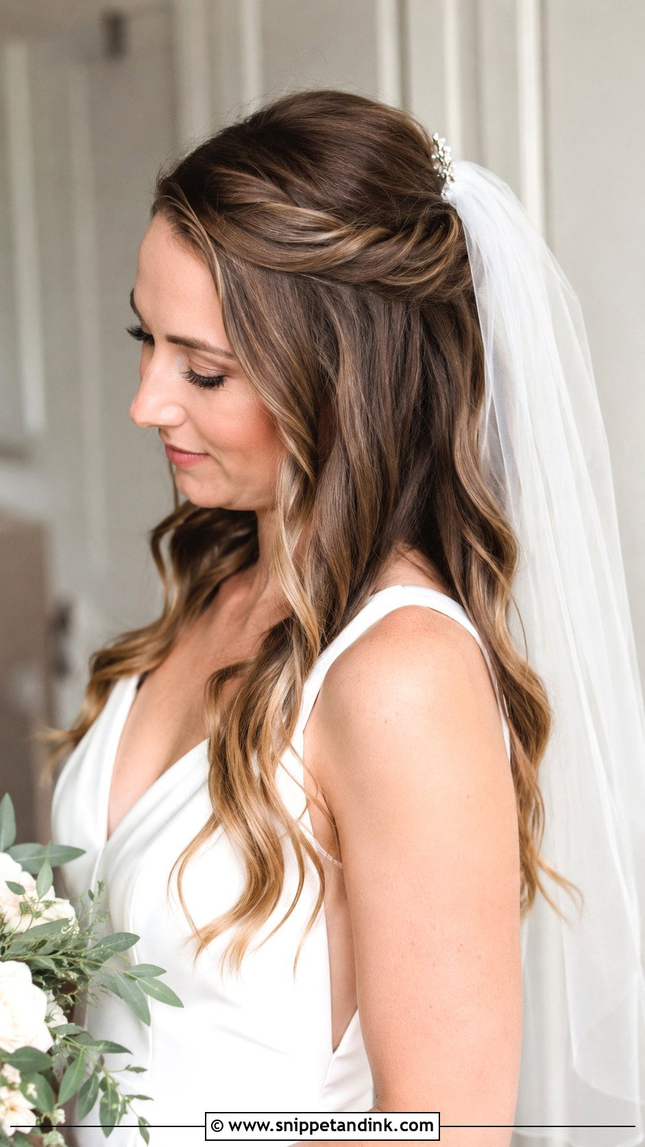 Twisted Half Up With Veil - Snippet and Ink - 20 Bride with Open Hair Ideas