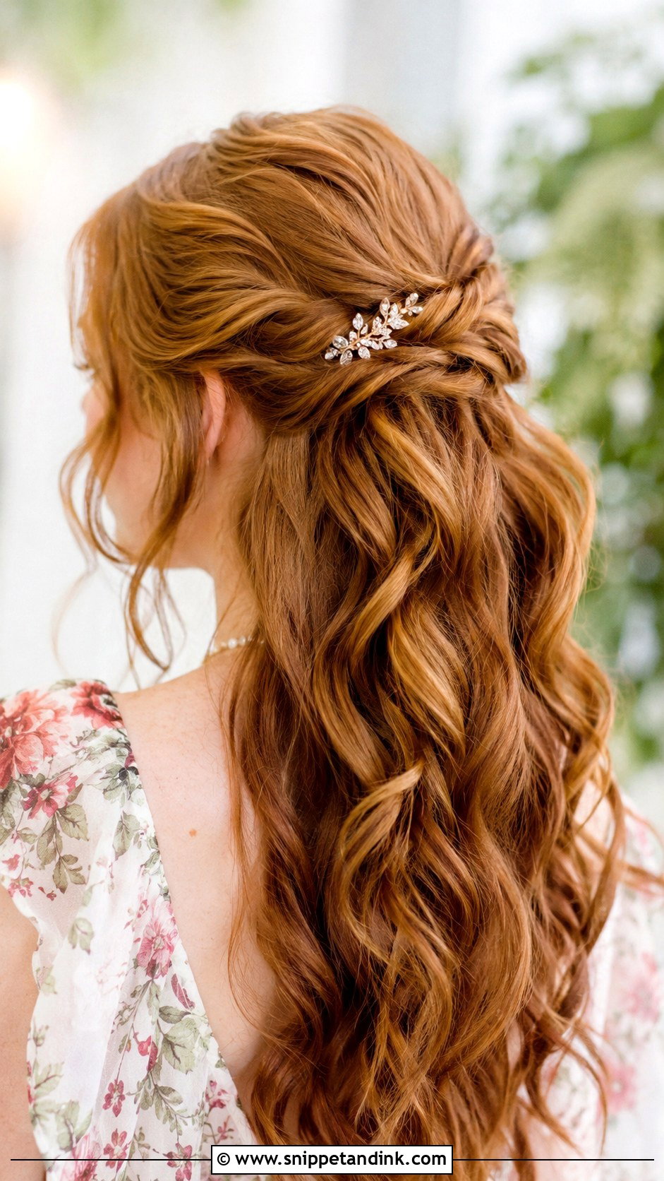 Twisted Half Up With Waves - Snippet and Ink - 20 Upstyles for Medium Hair Wedding Guest Ideas