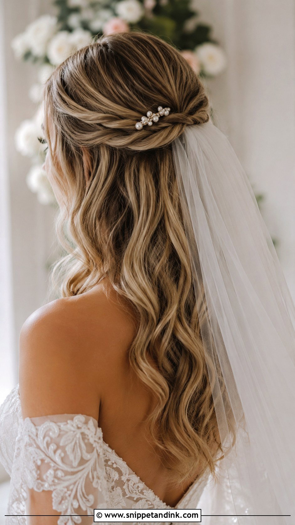 Twisted Half Up With Waves - Snippet and Ink - 20 Bridal Long Hairstyles