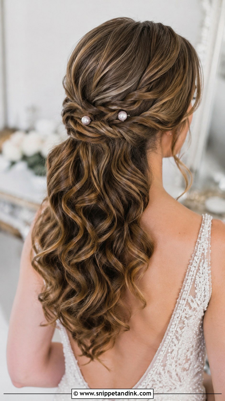 Twisted Half Up with Cascading Curls - Snippet and Ink - 30 Classy Wedding Hair Down Ideas