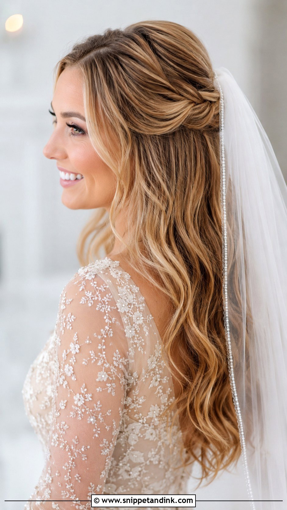 Twisted Half Up with Cathedral Veil - Snippet and Ink - 25 Cathedral Veil with Hair Down Ideas