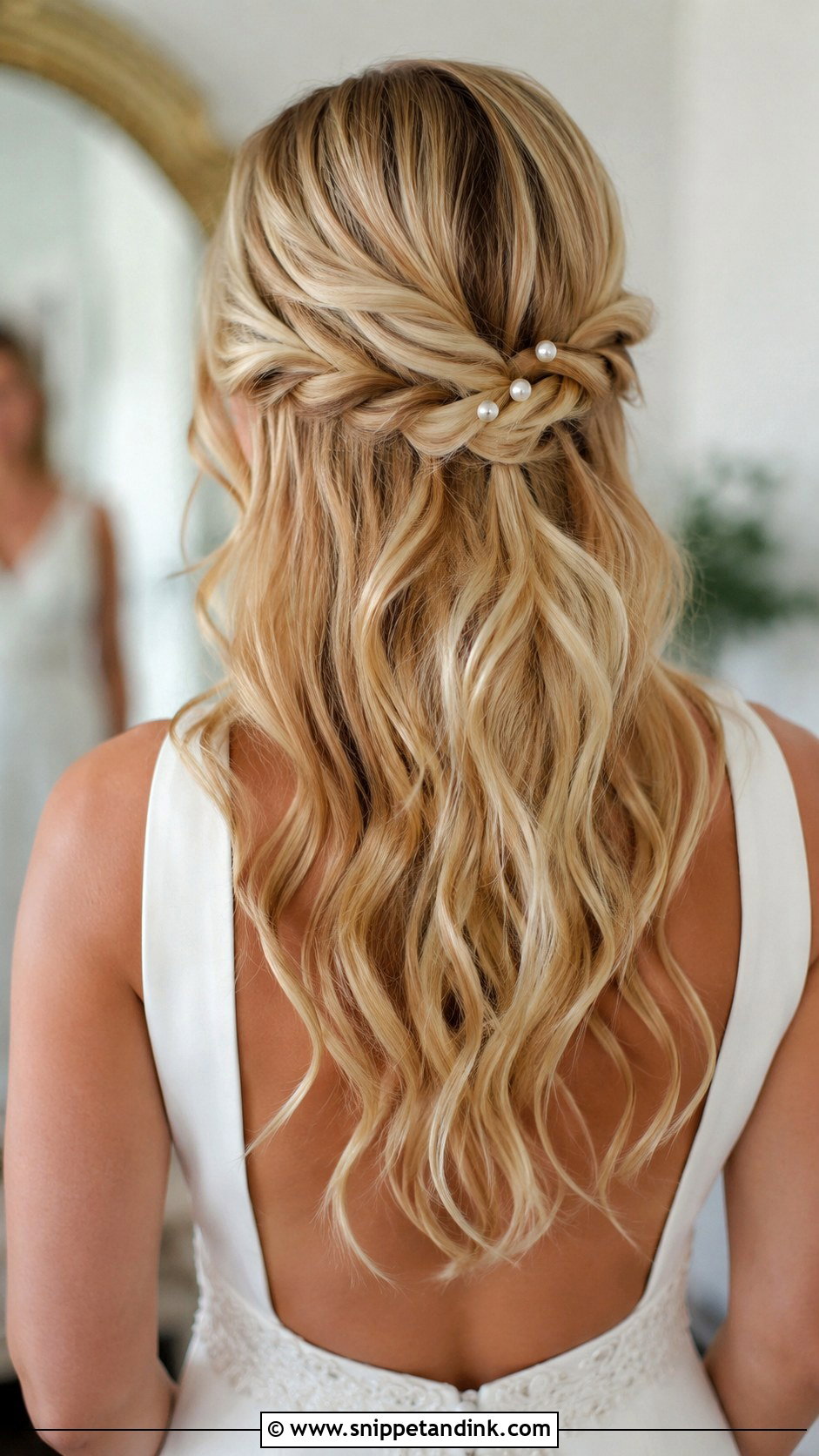 Twisted Half Up with Pearls - Snippet and Ink - 20 Hairstyles for Weddings Short Hair