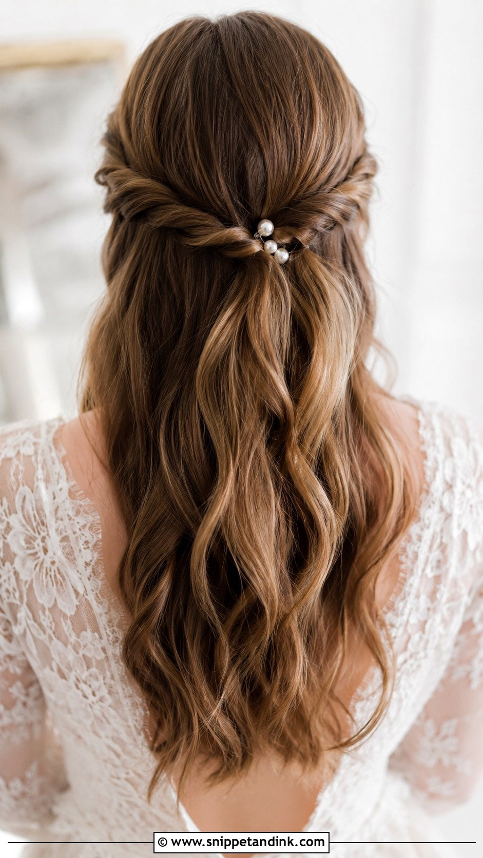 Twisted Half Updo - Snippet and Ink - 25 Long Bridal Hair Ideas