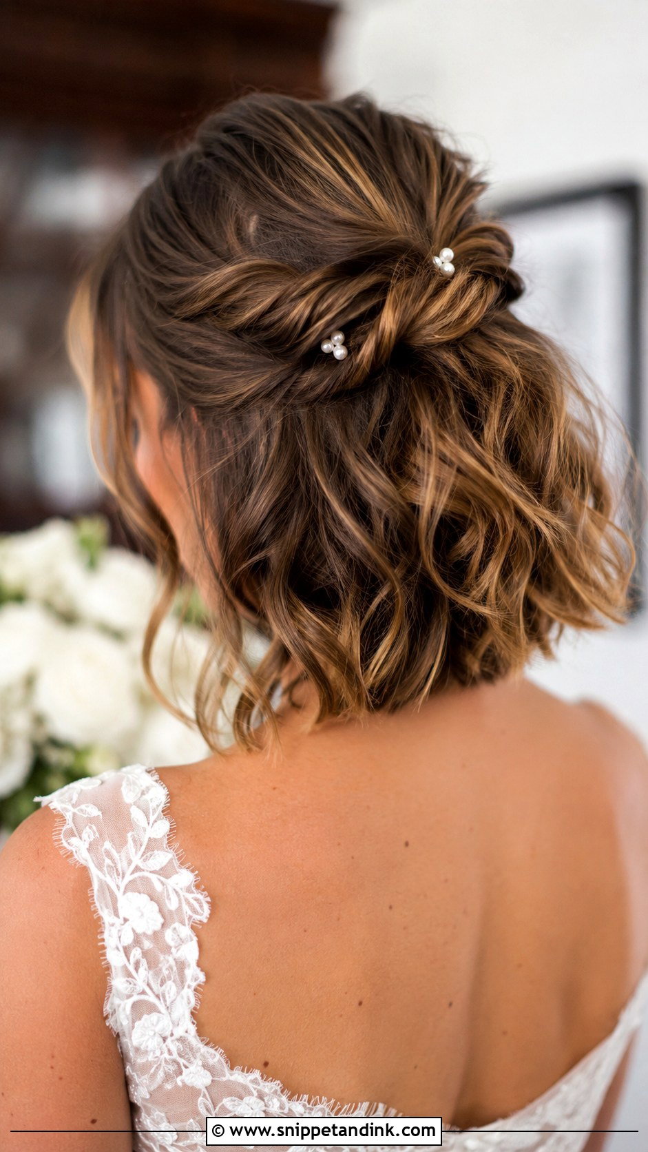 Twisted Half Updo - Snippet and Ink - 30 Short Wedding Hairstyles