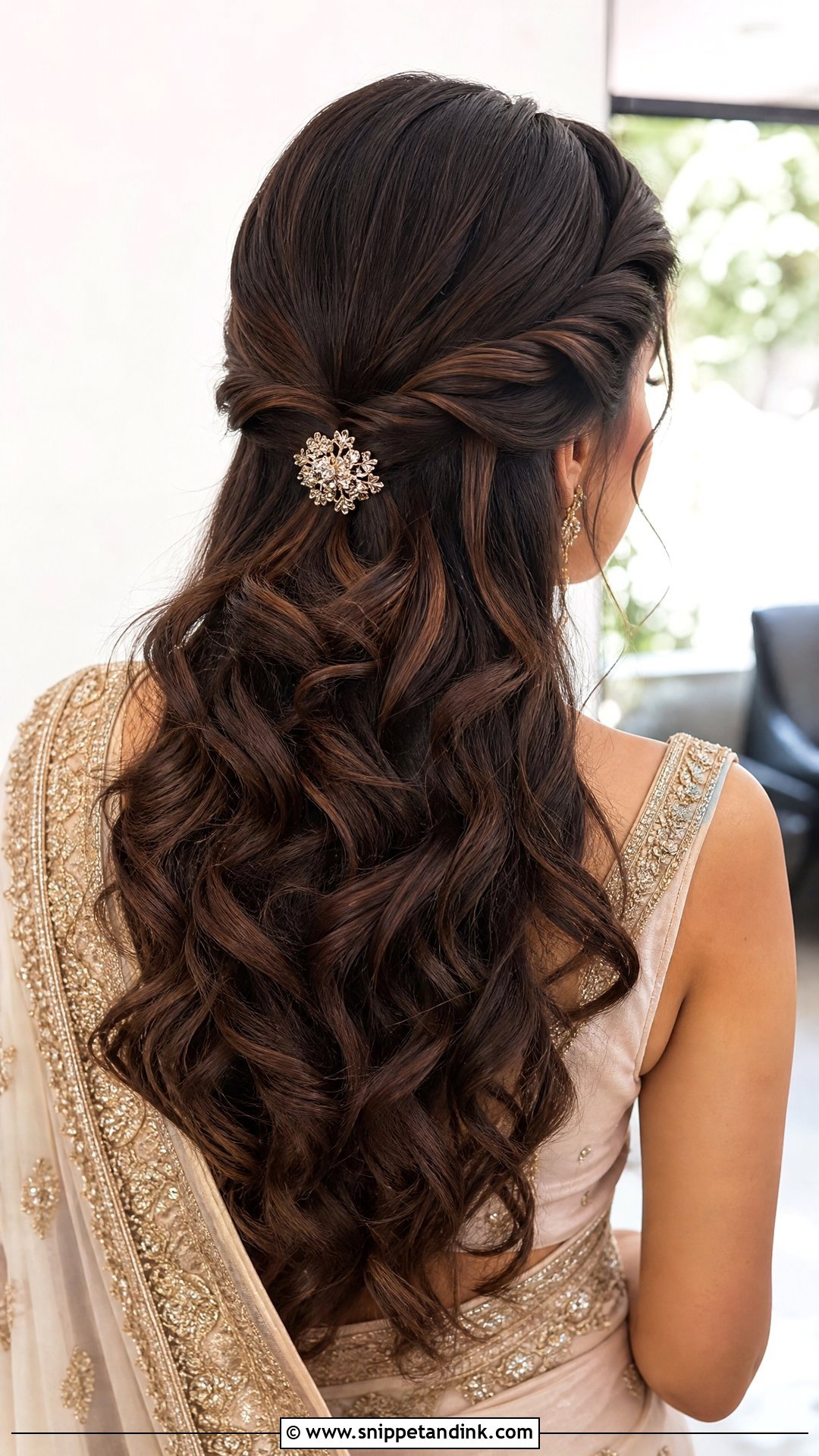 Twisted Half Updo - Snippet and Ink - 20 Easy Indian Hairstyles for Wedding Guest