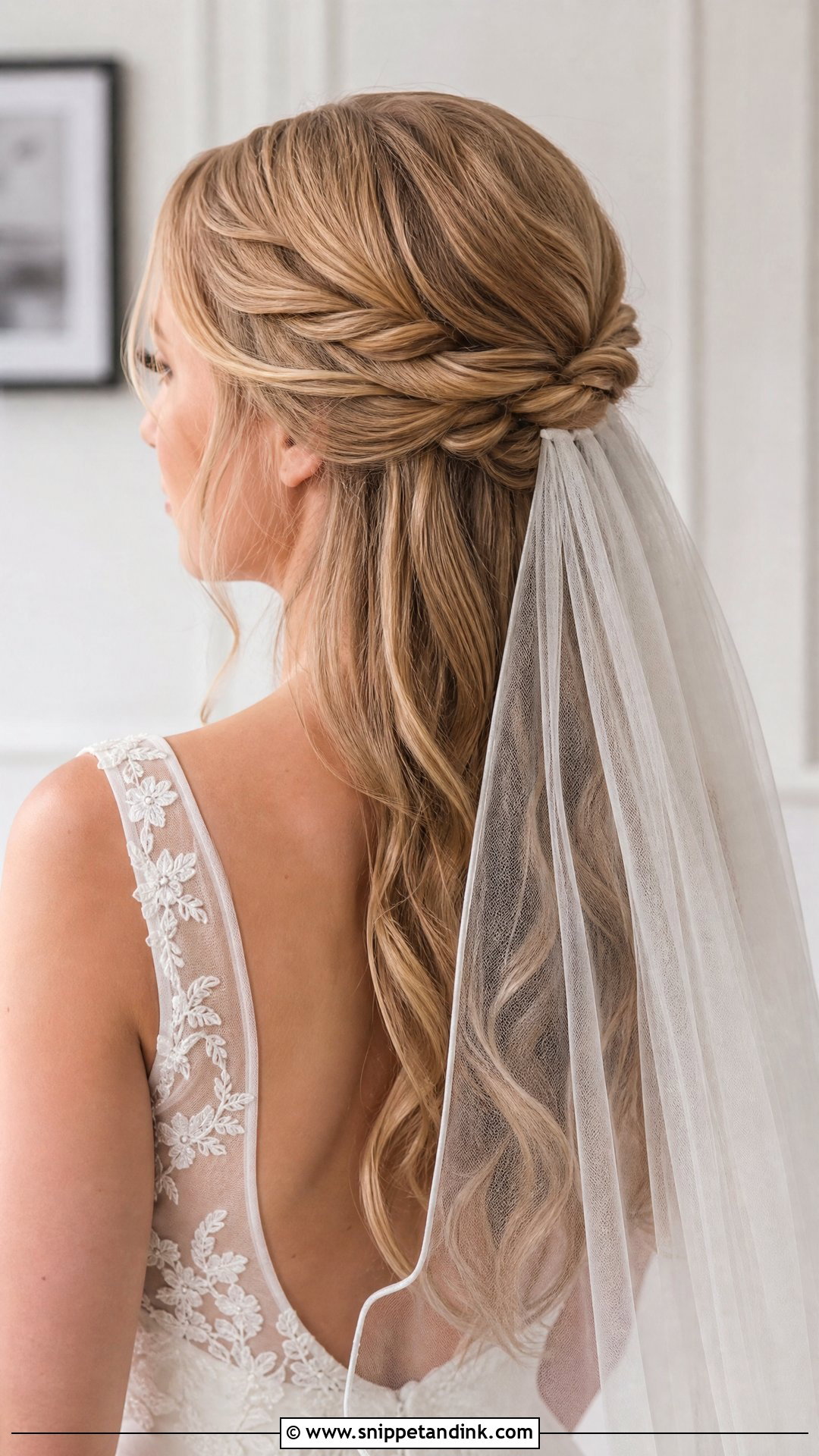 Twisted Half Updo Wedding Hairstyle - Snippet and Ink - 20 Mid Length Wedding Hairstyles