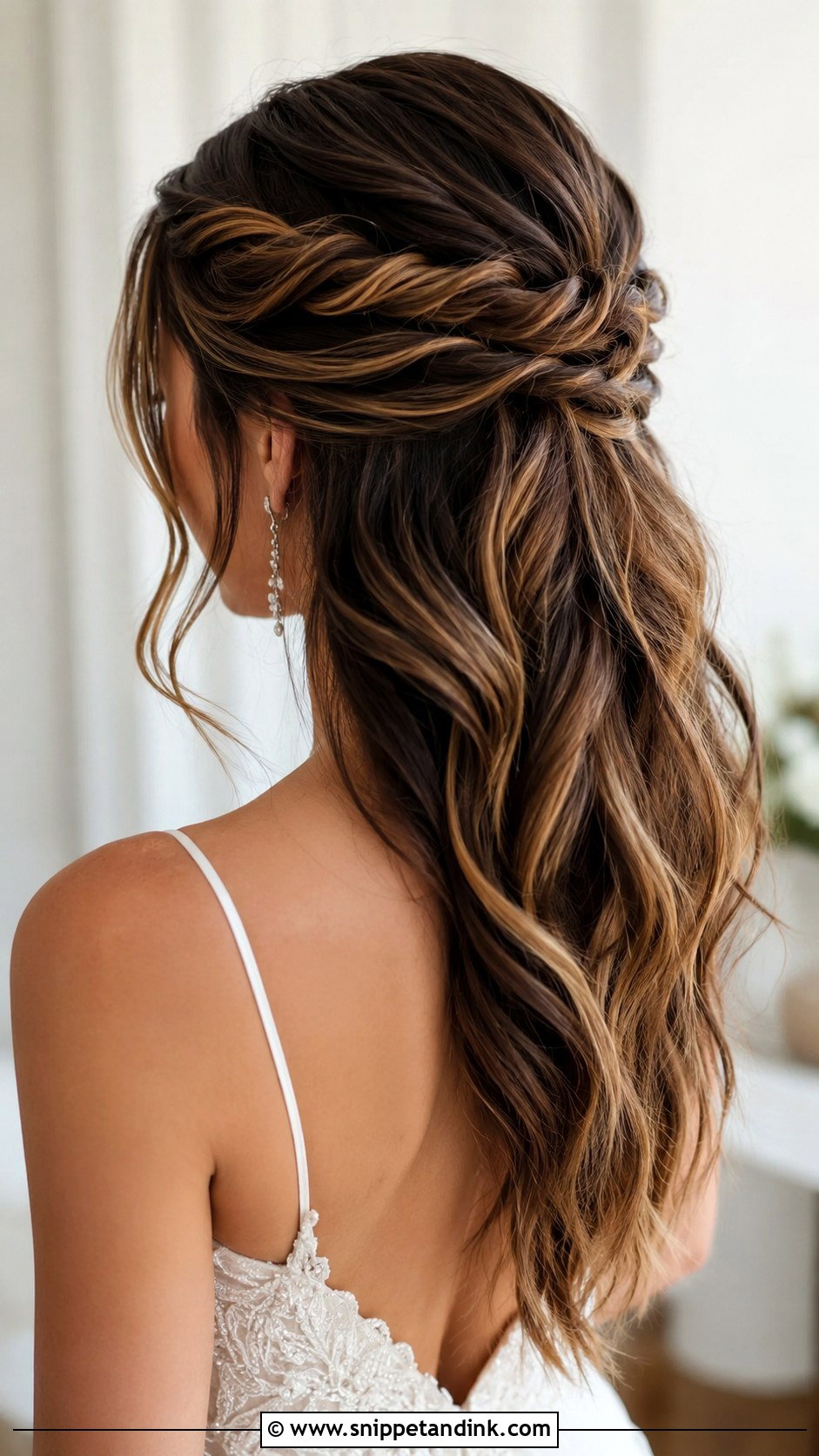 Twisted Half Updo Wedding Hairstyle - Snippet and Ink - 25 Medium Length Wedding Hair Ideas