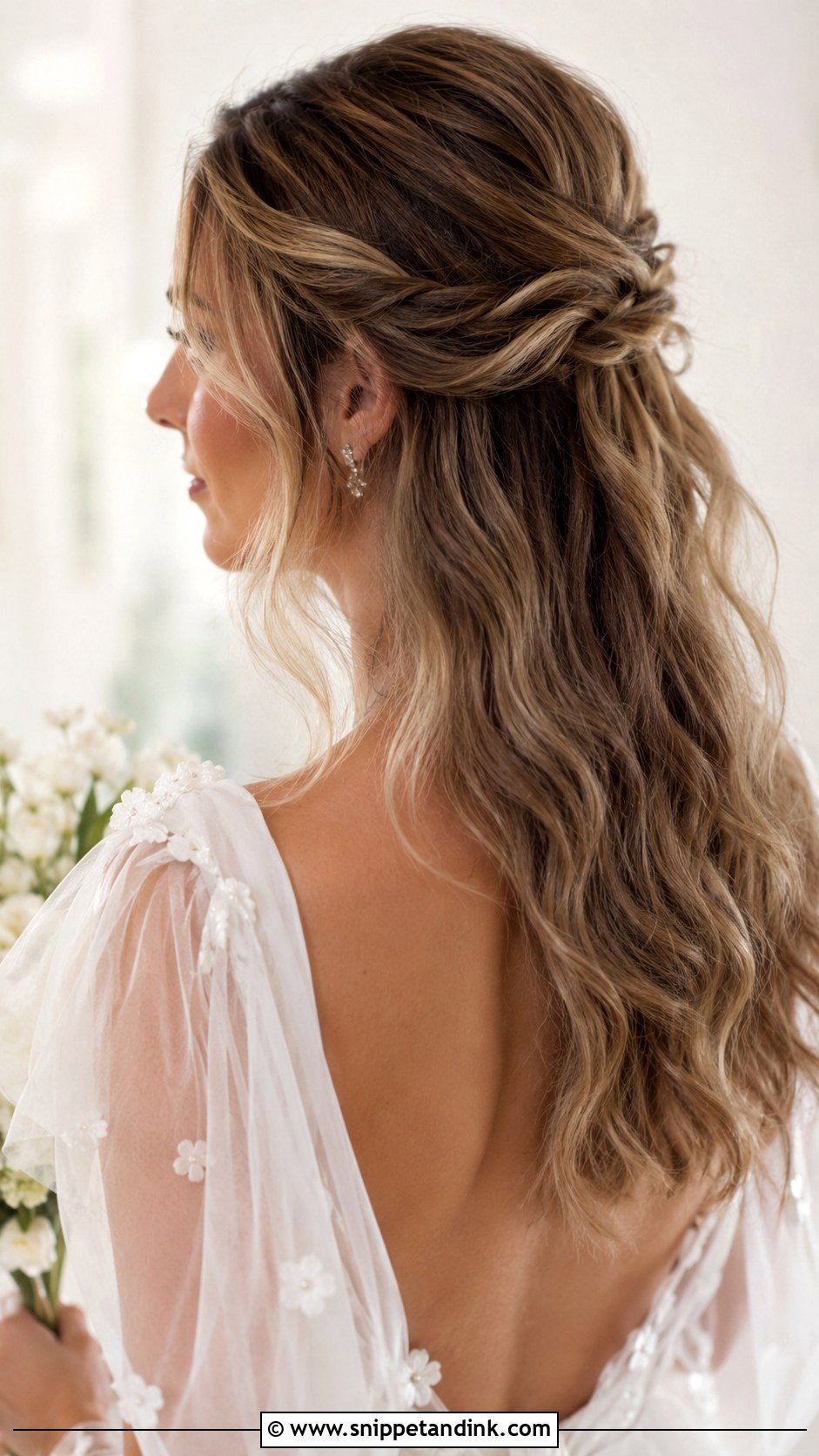 Twisted Half Updo Wedding Style - Snippet and Ink - 20 Wedding Hairdos for Medium Length