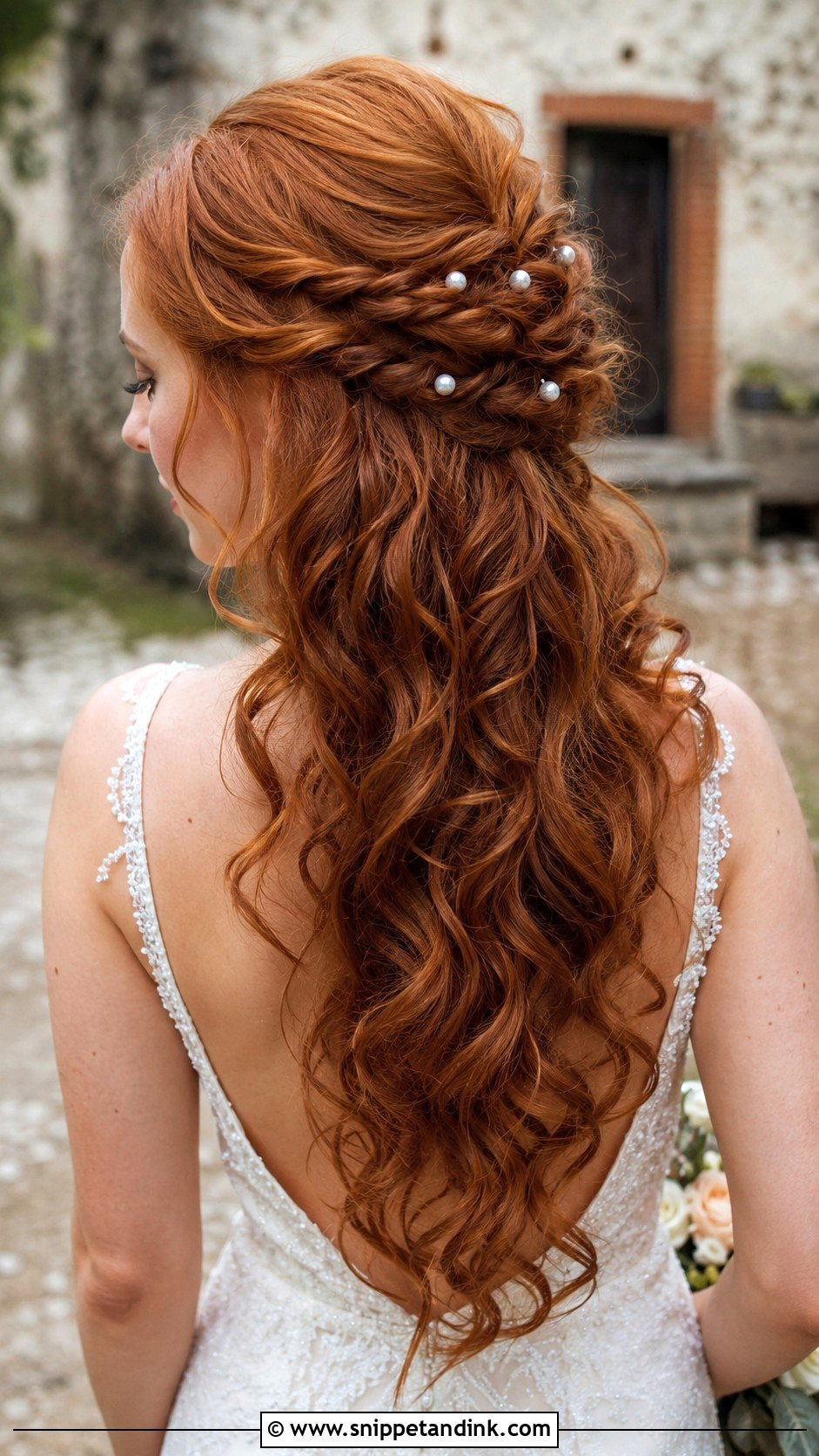 Twisted Half Updo With Curls - Snippet and Ink - 25 Open Hair Bridal Look Ideas