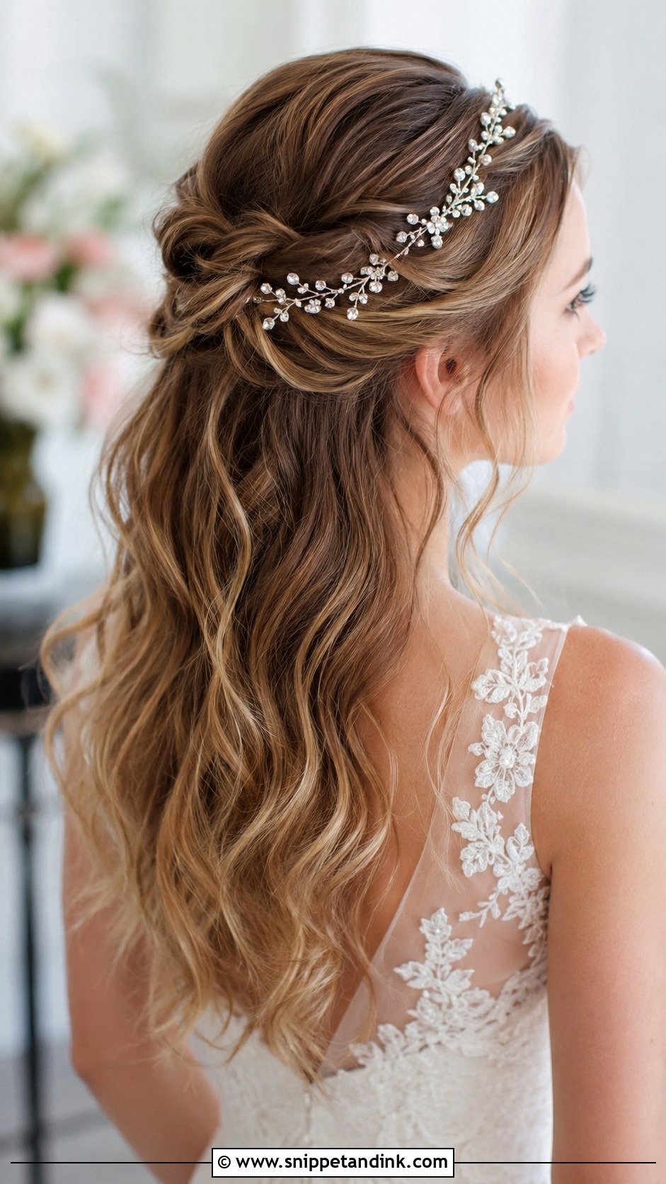Twisted Half Updo With Headpiece - Snippet and Ink - 30 Wedding Day Hair Ideas