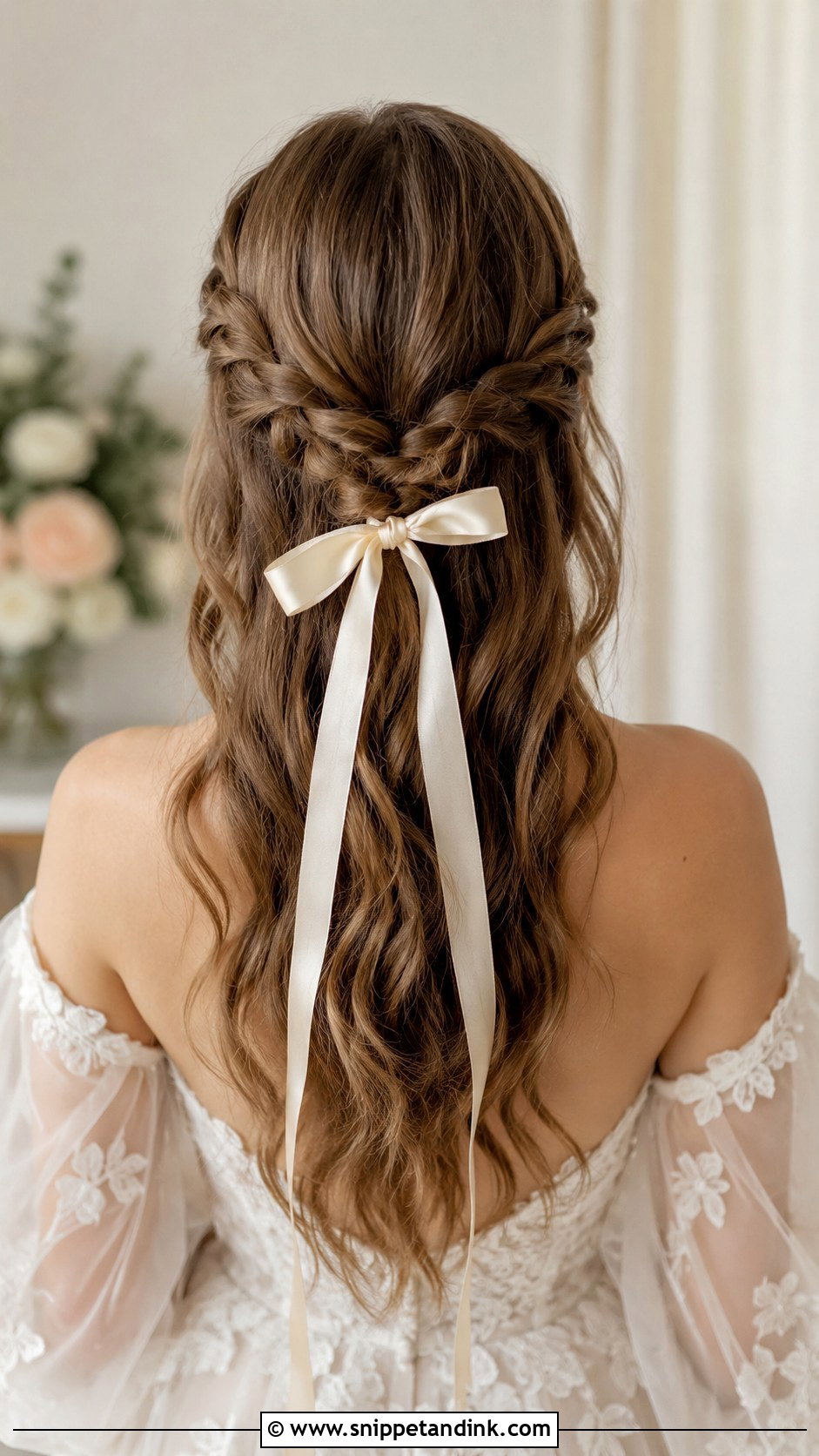 Twisted Half Updo With Ribbon - Snippet and Ink - 25 Fairy Wedding Hair Ideas