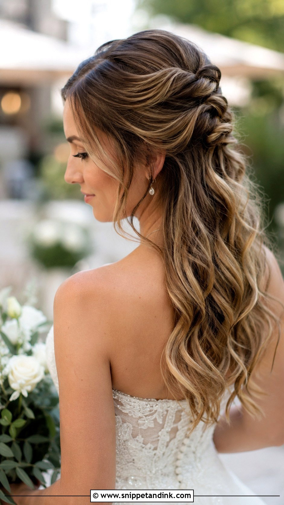 Twisted Half Updo for Brides - Snippet and Ink - 25 Bride Hairstyles for Long Hair