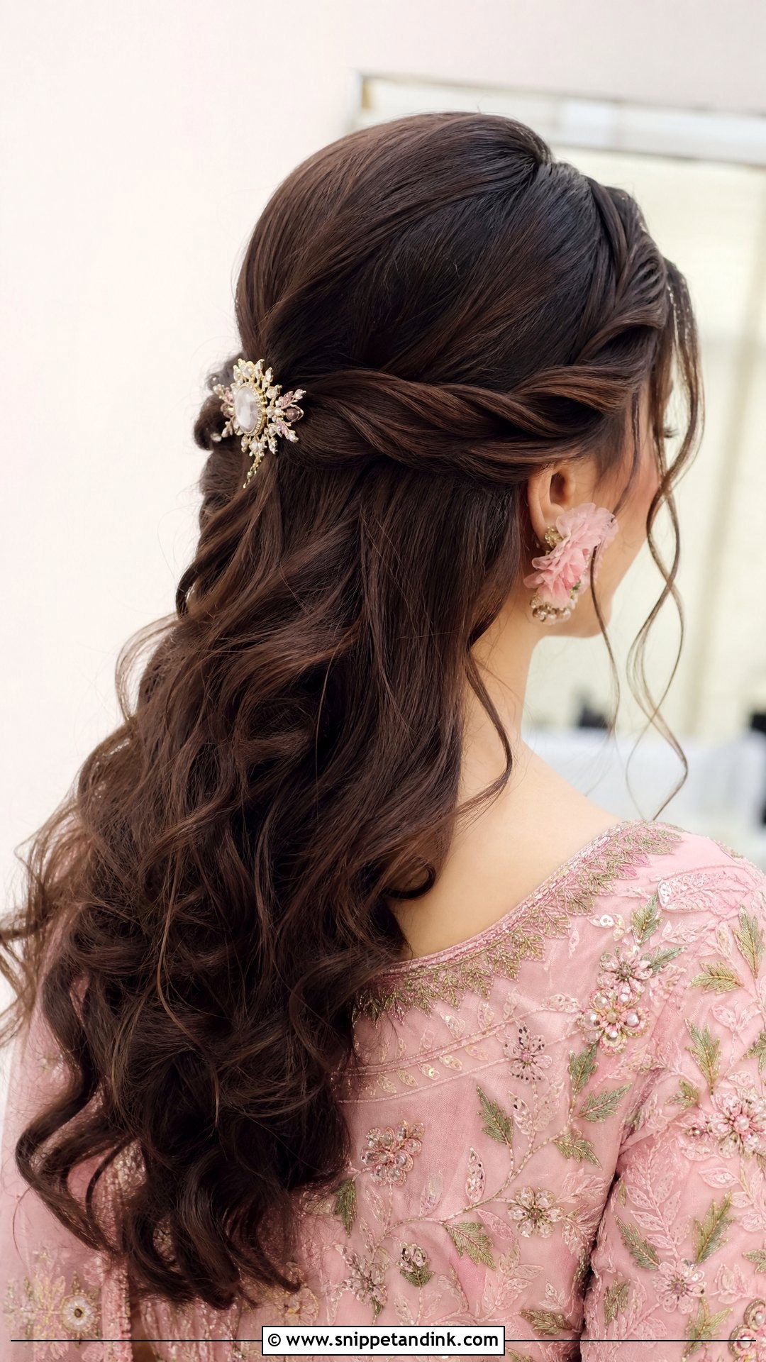 Twisted Half Updo for Mehndi - Snippet and Ink - 20 Bridal Mehndi Hairstyles