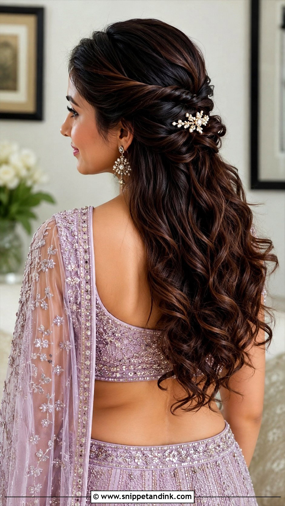 Twisted Half Updo for Reception - Snippet and Ink - 20 Indian Non Bridal Hairstyles