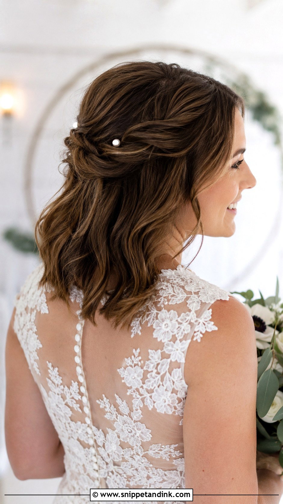 Twisted Half Updo for Short Hair - Snippet and Ink - 25 Bridal Hairstyles for Short Hair