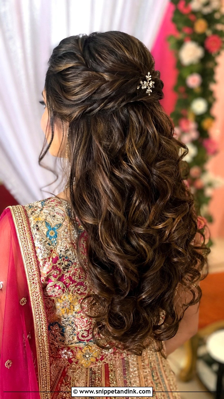 Twisted Half Updo with Curls - Snippet and Ink - 25 Dholki Hairstyles