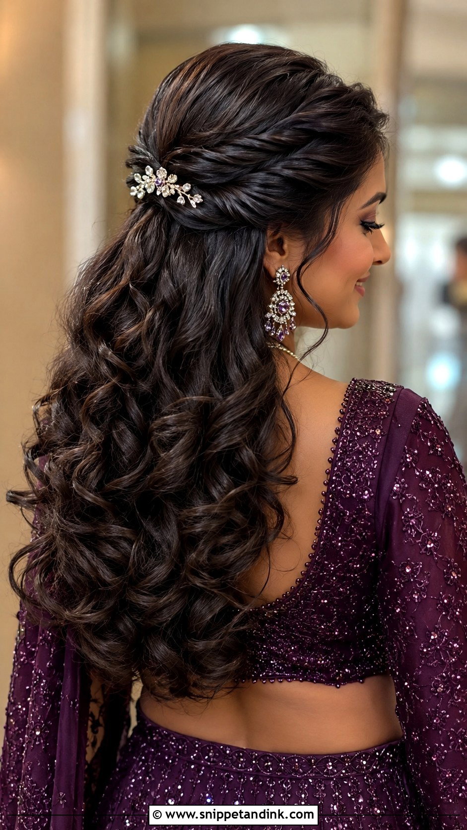 Twisted Half Updo with Curls for Indian Wedding - Snippet and Ink - 25 Curls Open Hairstyles Indian Wedding