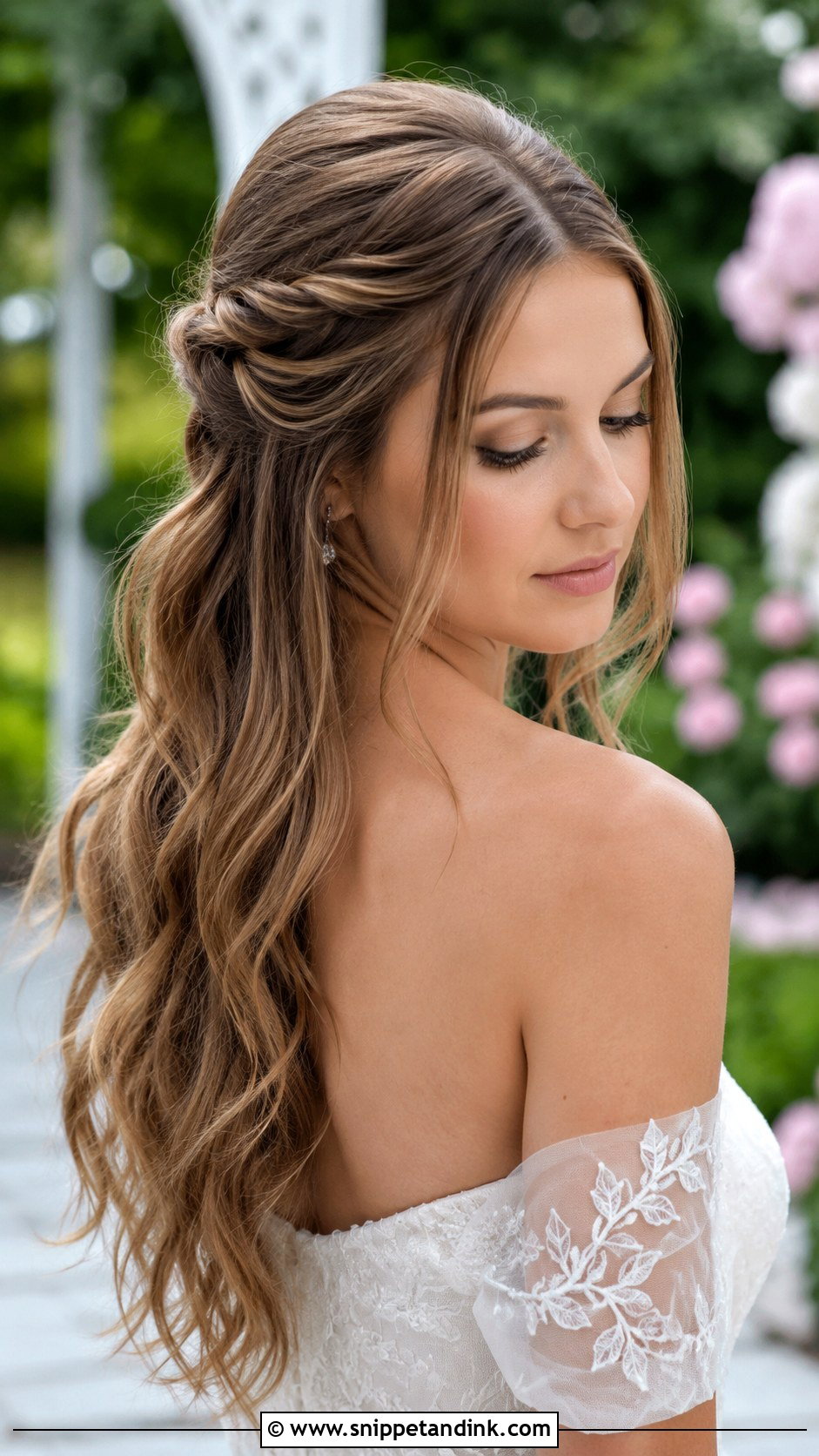 Twisted Half Updo with Loose Waves - Snippet and Ink - 20 Medium Bridal Hair Ideas