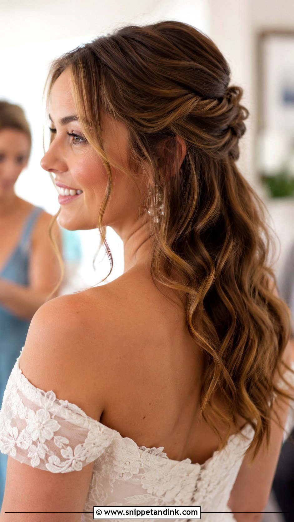 Twisted Half Updo with Tendrils for Medium Hair - Snippet and Ink - 25 Mid Length Bridal Hair Ideas