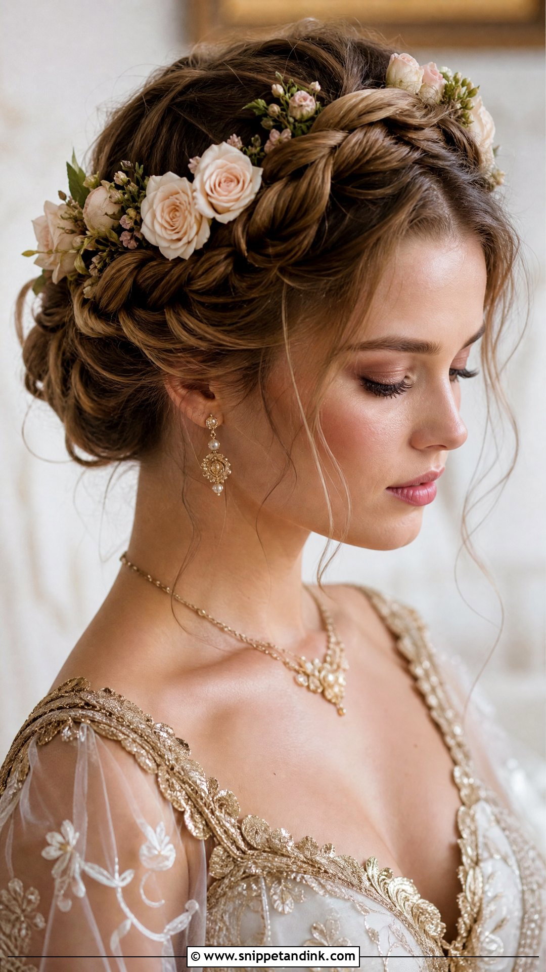 Twisted Halo Braid With Roses - Snippet and Ink - 20 Floral Updo Ideas