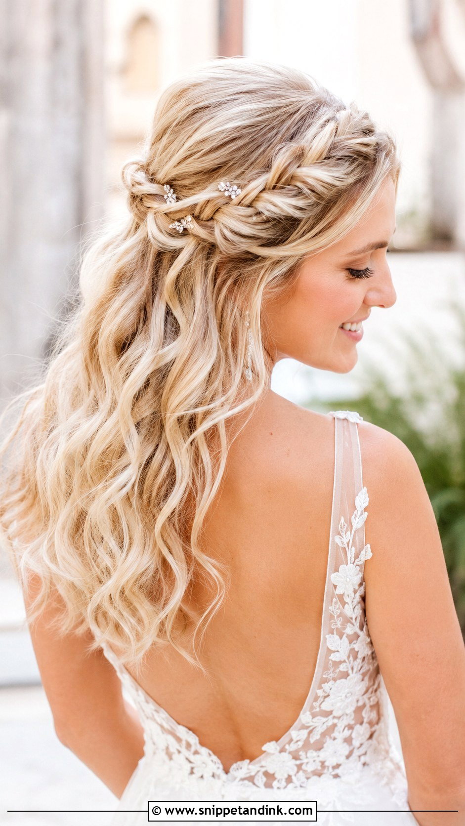 Twisted Halo Half Up Wedding Style - Snippet and Ink - 25 Medium Length Half-Up Half-Down Wedding Hairstyles