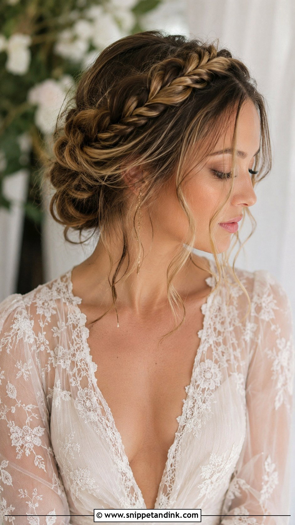 Twisted Halo Updo - Snippet and Ink - 25 Medium Length Bridal Hairstyles