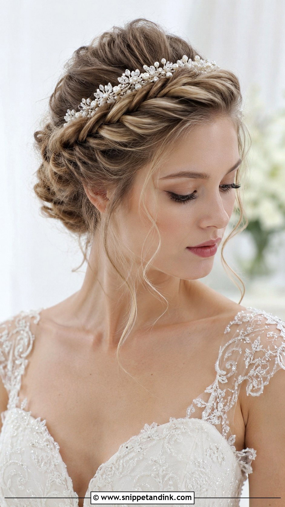 Twisted Halo Updo With Crystal Band - Snippet and Ink - 20 Crown Wedding Hair Ideas