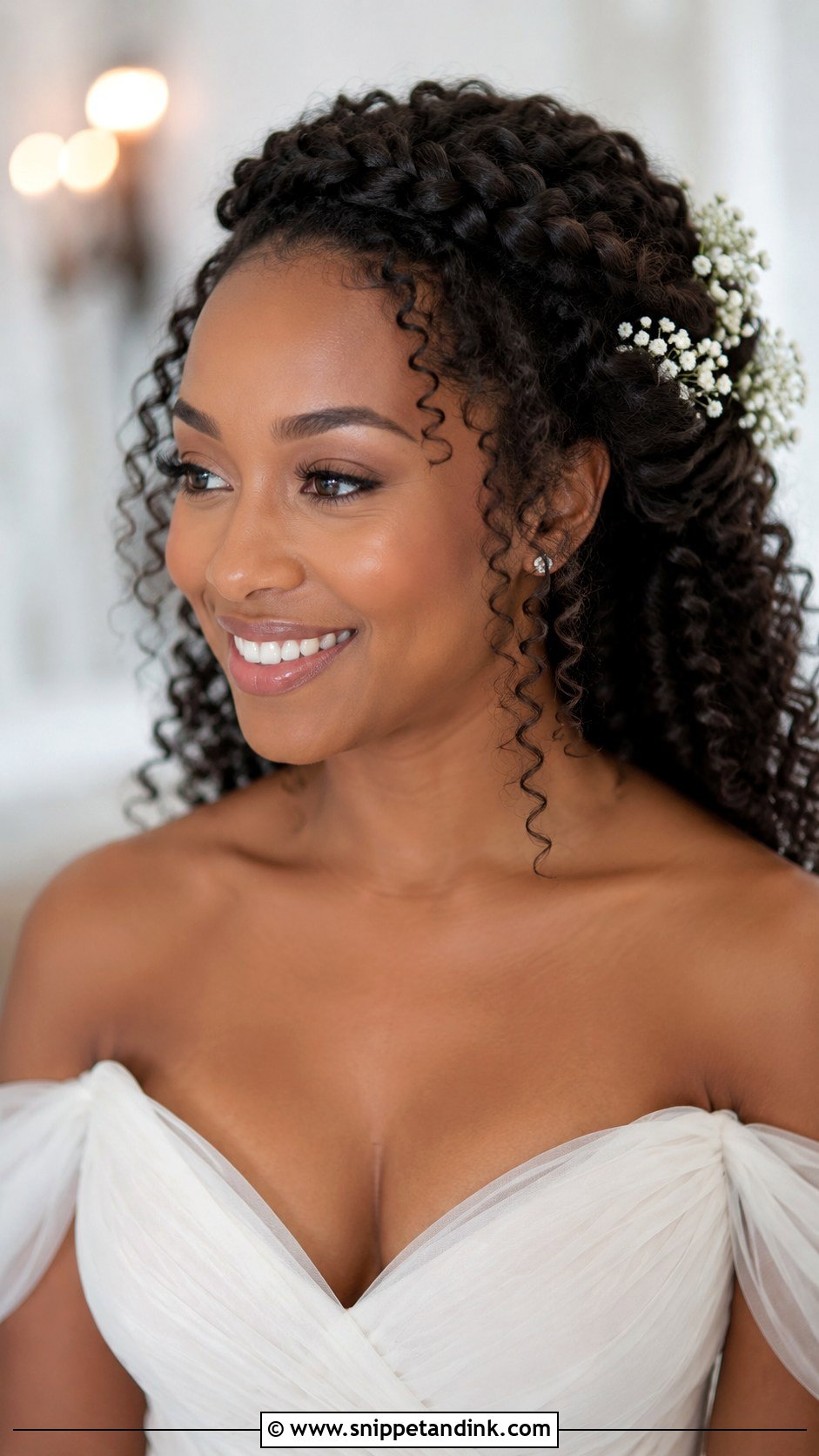 Twisted Halo With Curls - Snippet and Ink - 30 Natural Hair Wedding Ideas