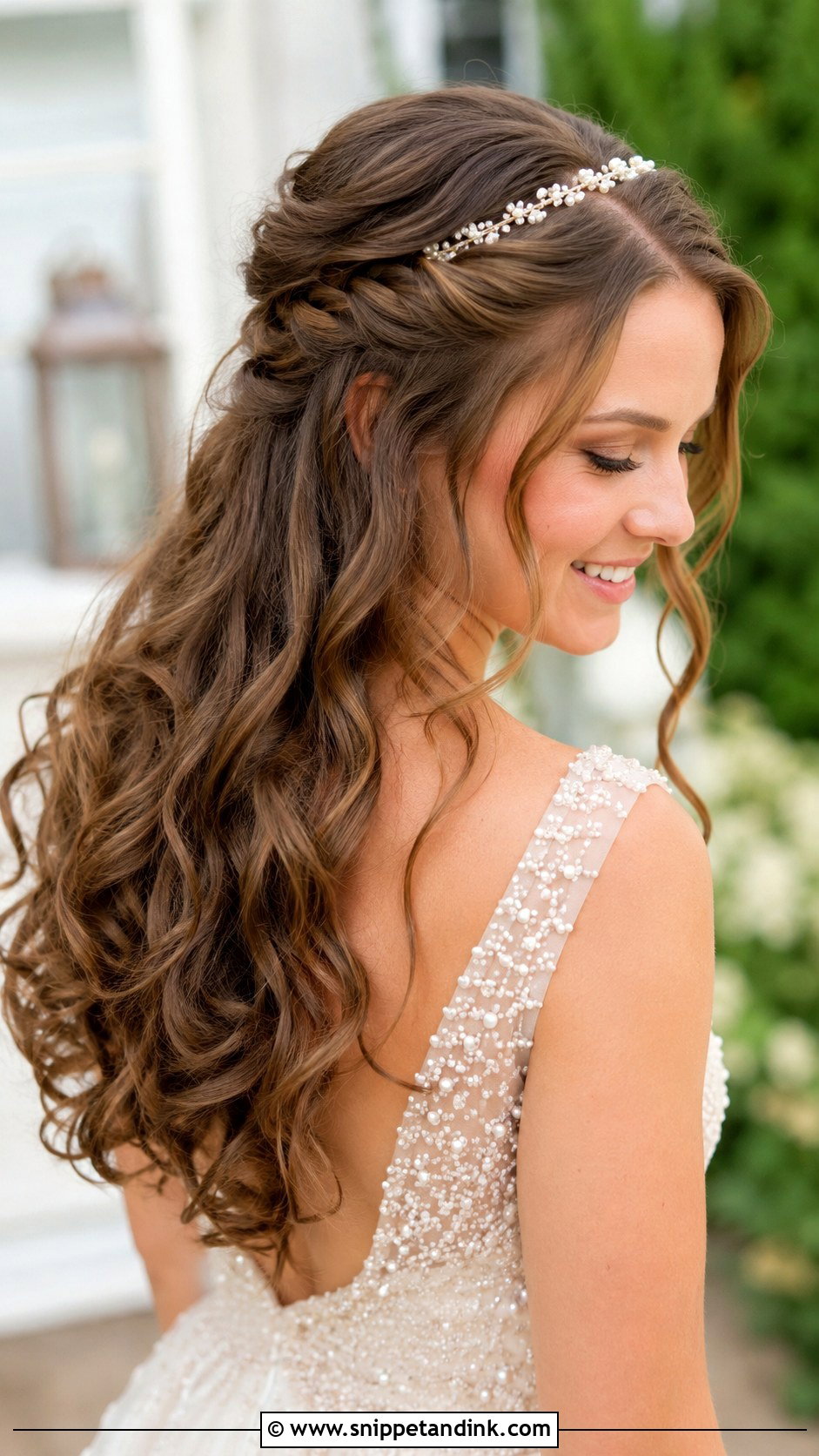 Twisted Headband With Half Up Curls - Snippet and Ink - 20 Bridal Headband with Hair Down Ideas