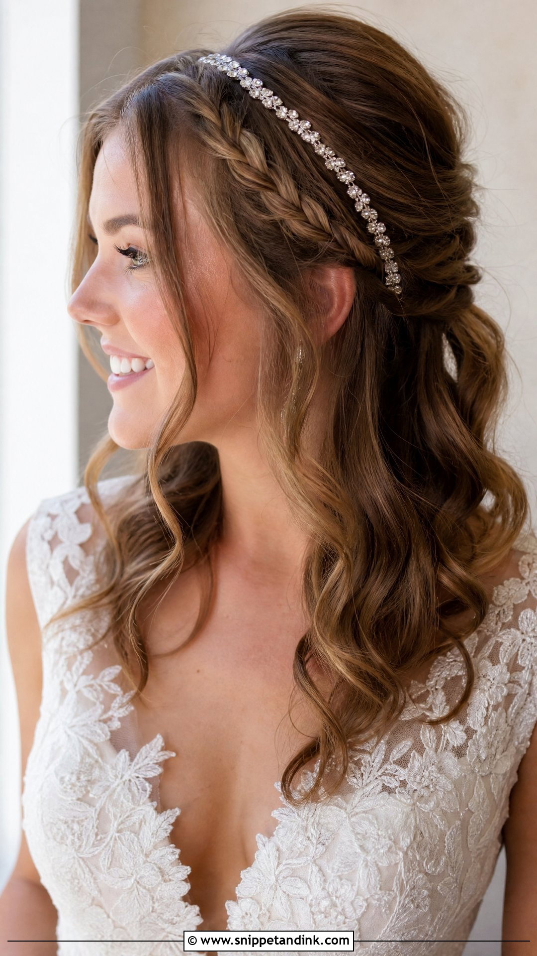 Twisted Headband With Half Up Curls - Snippet and Ink - 20 Bridal Hair Headband Ideas