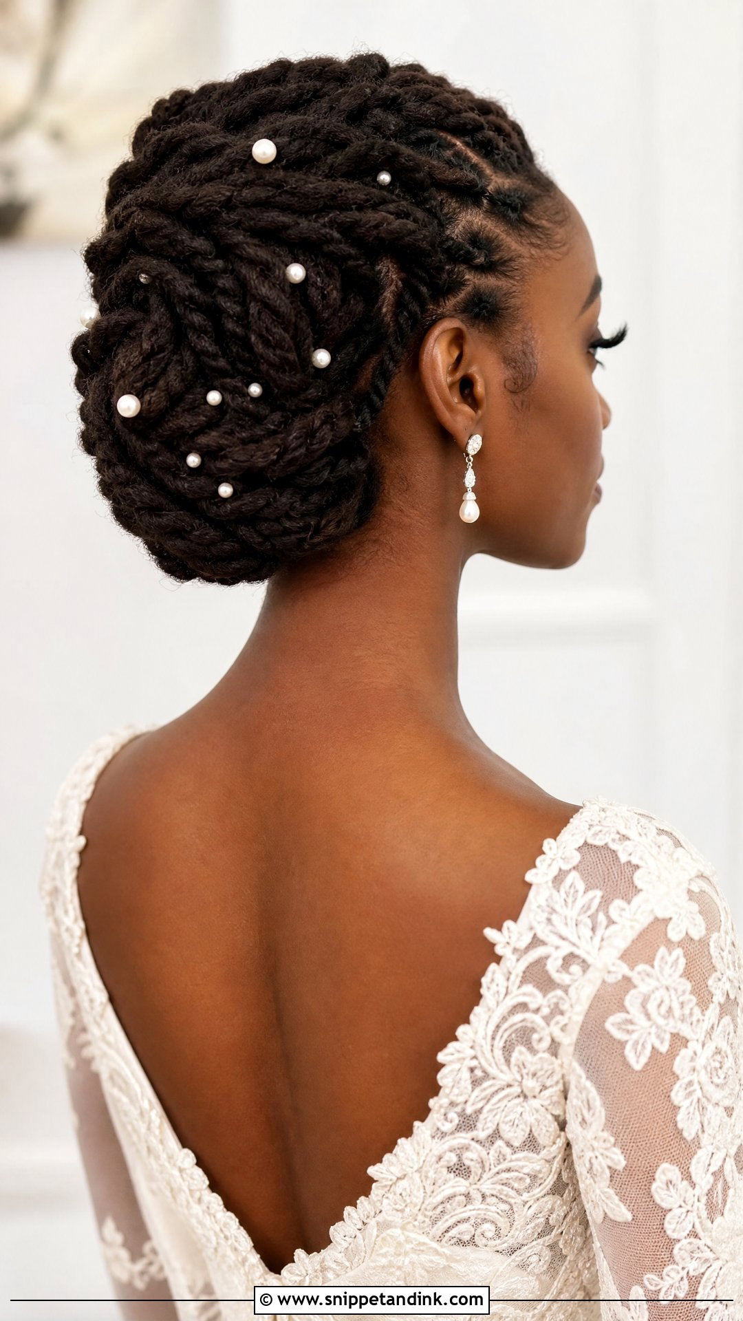 Twisted Loc Updo With Pearls - Snippet and Ink - 20 Loc Bridal Hairstyles