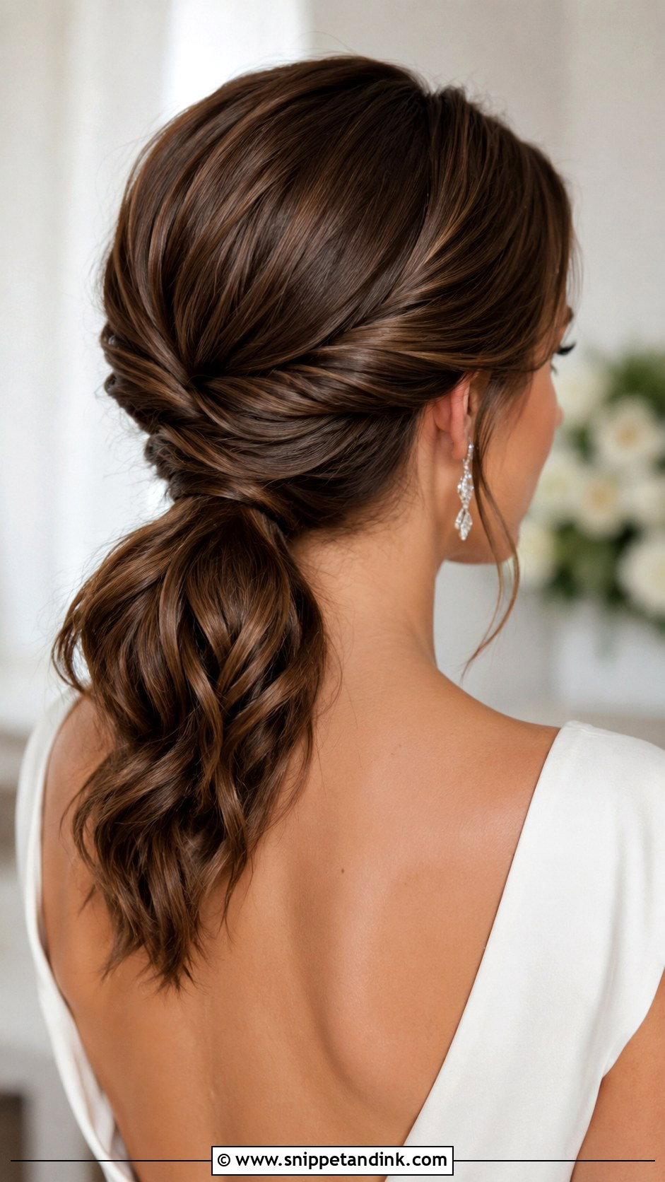 Twisted Low Bridal Ponytail - Snippet and Ink - 30 Pony Tailed Wedding Hairstyle Ideas