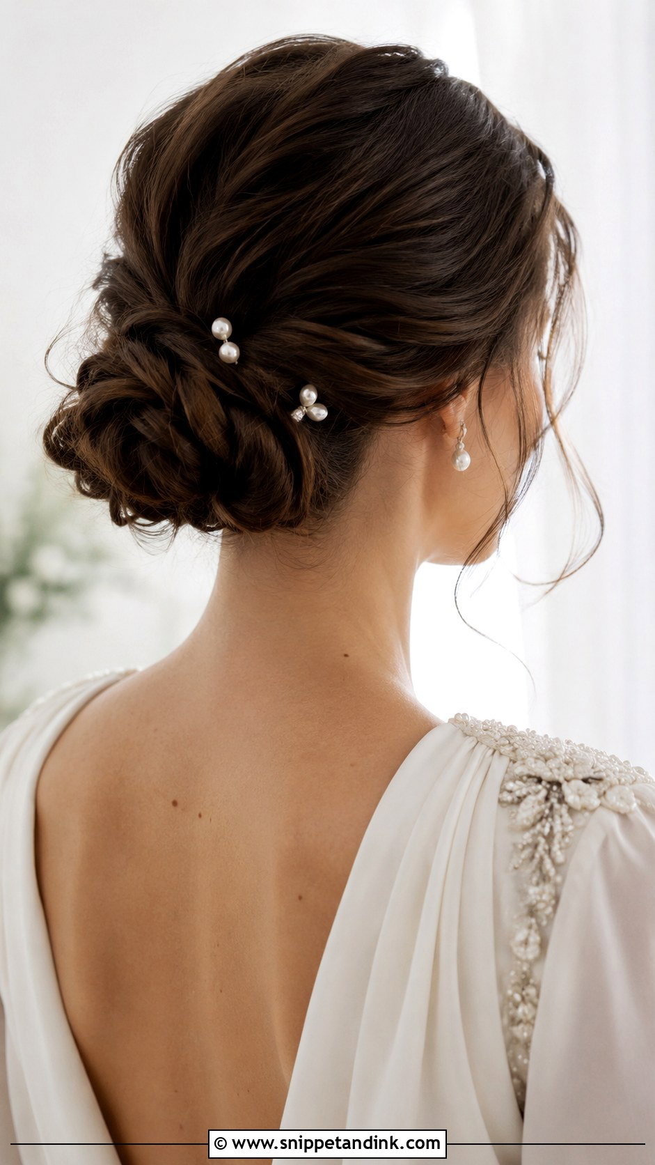 Twisted Low Bun Wedding Hair - Snippet and Ink - 20 Dark Brown Wedding Hair Ideas