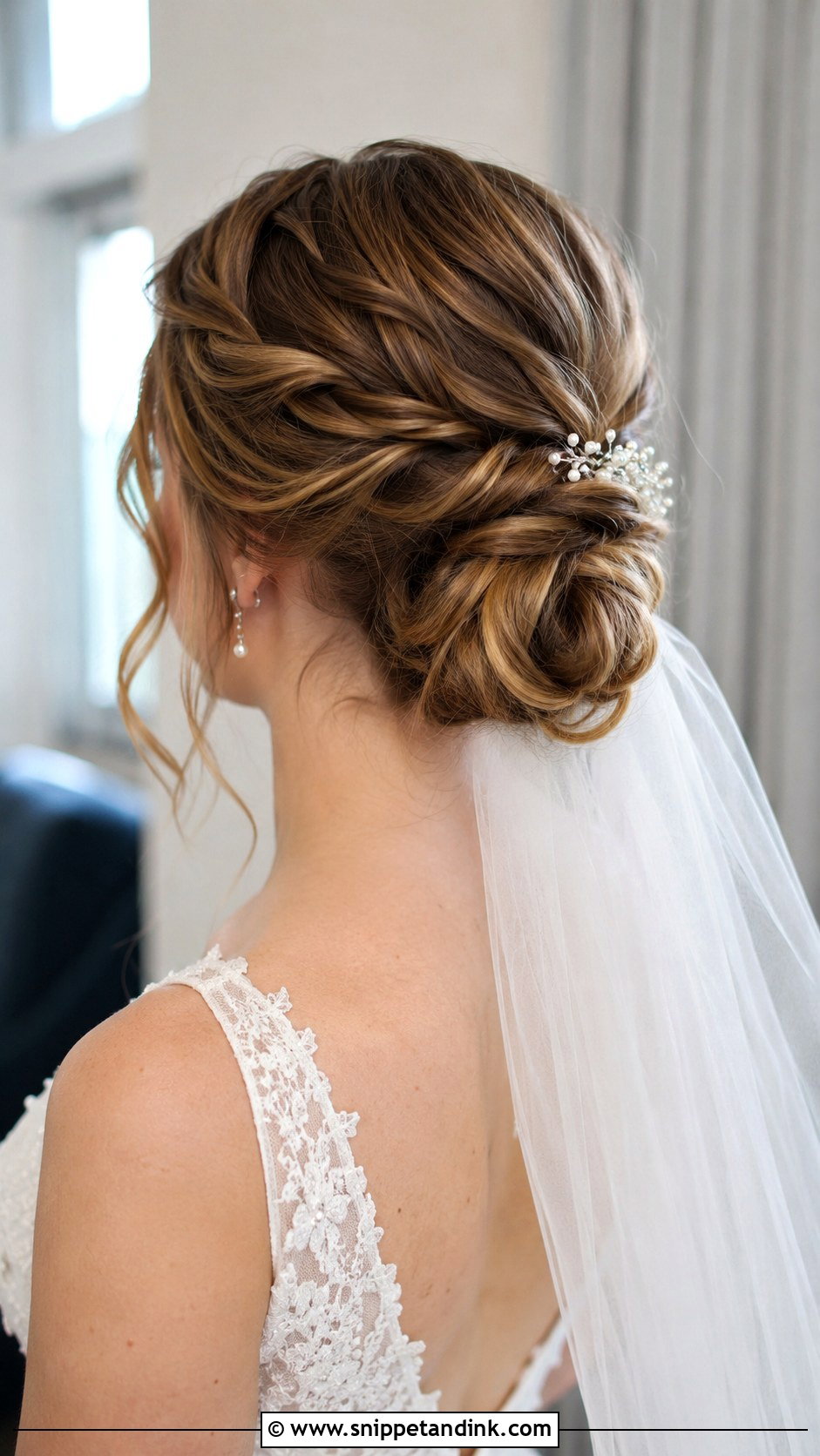 Twisted Low Bun Wedding Hairstyle - Snippet and Ink - 25 Medium Length Wedding Hair Ideas