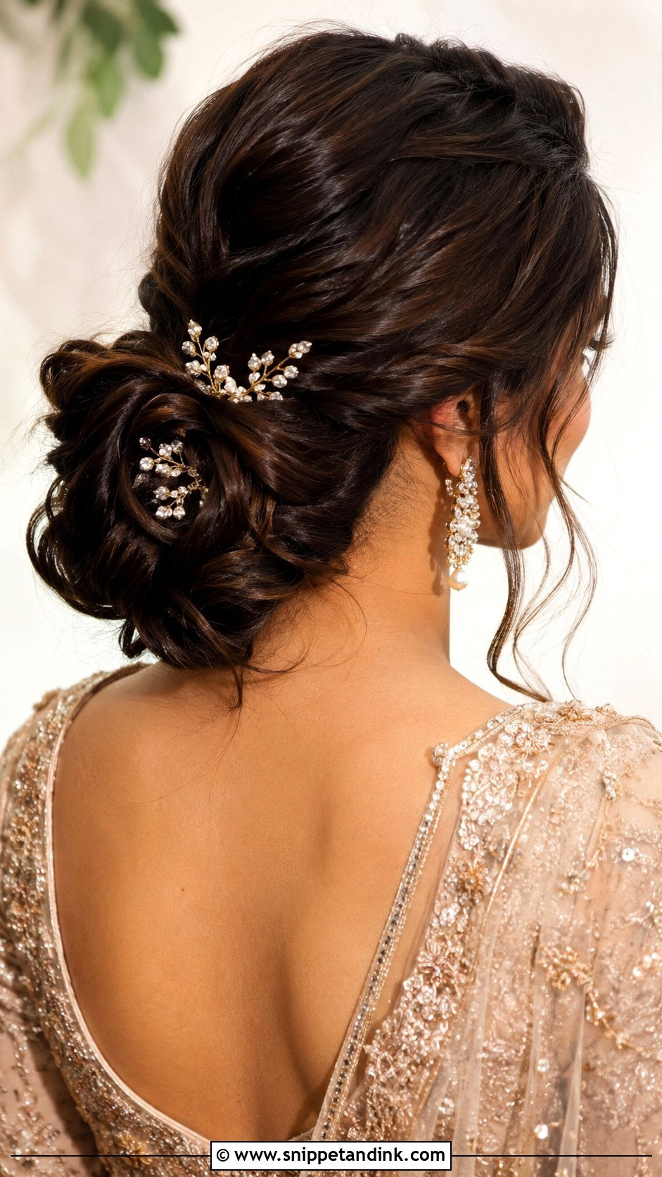 Twisted Low Bun With Accessories - Snippet and Ink - 20 Hairstyle for Engagement Look Ideas