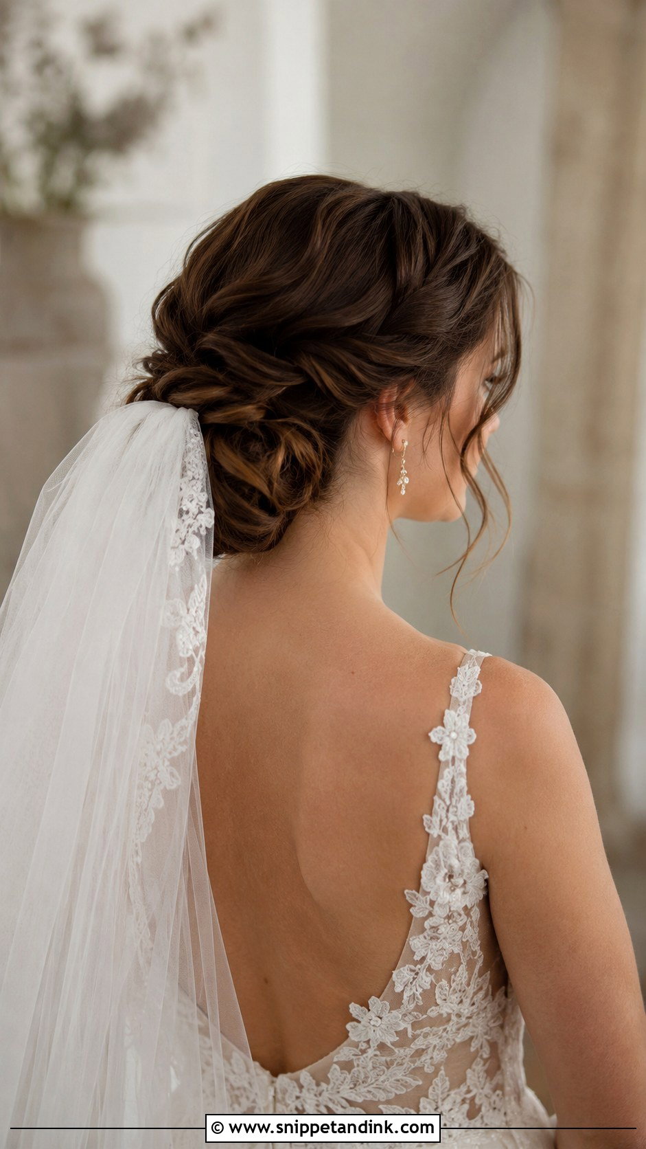 Twisted Low Bun With Cathedral Veil - Snippet and Ink - 25 Cathedral Veil Hairstyle Ideas