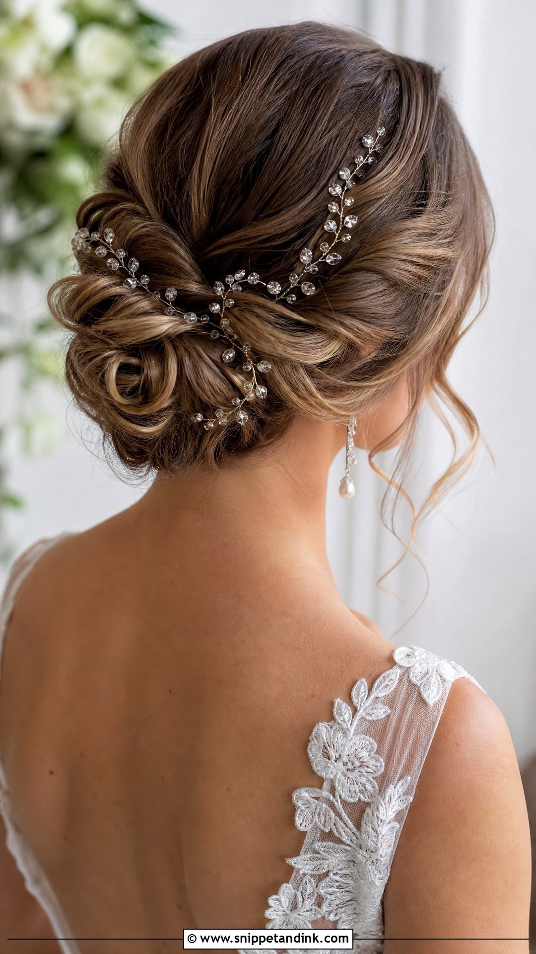 Twisted Low Bun With Hair Vine - Snippet and Ink - 20 Bridal Hair Design Ideas
