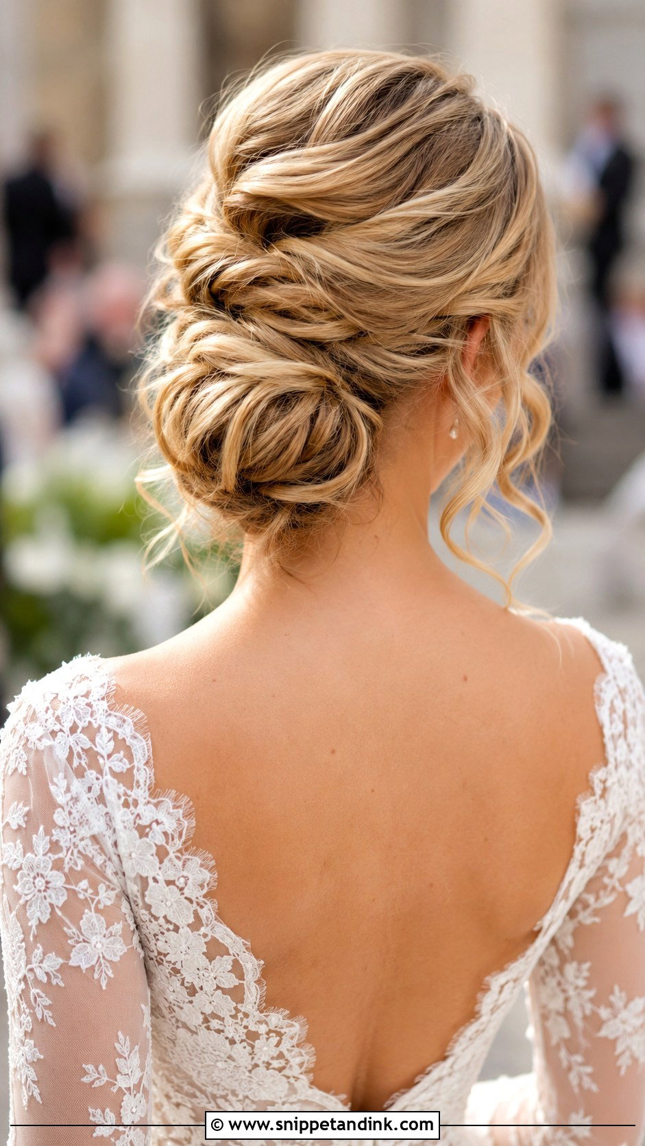 Twisted Low Bun With Loose Curls - Snippet and Ink - 30 Low Messy Bun Wedding Hair Ideas