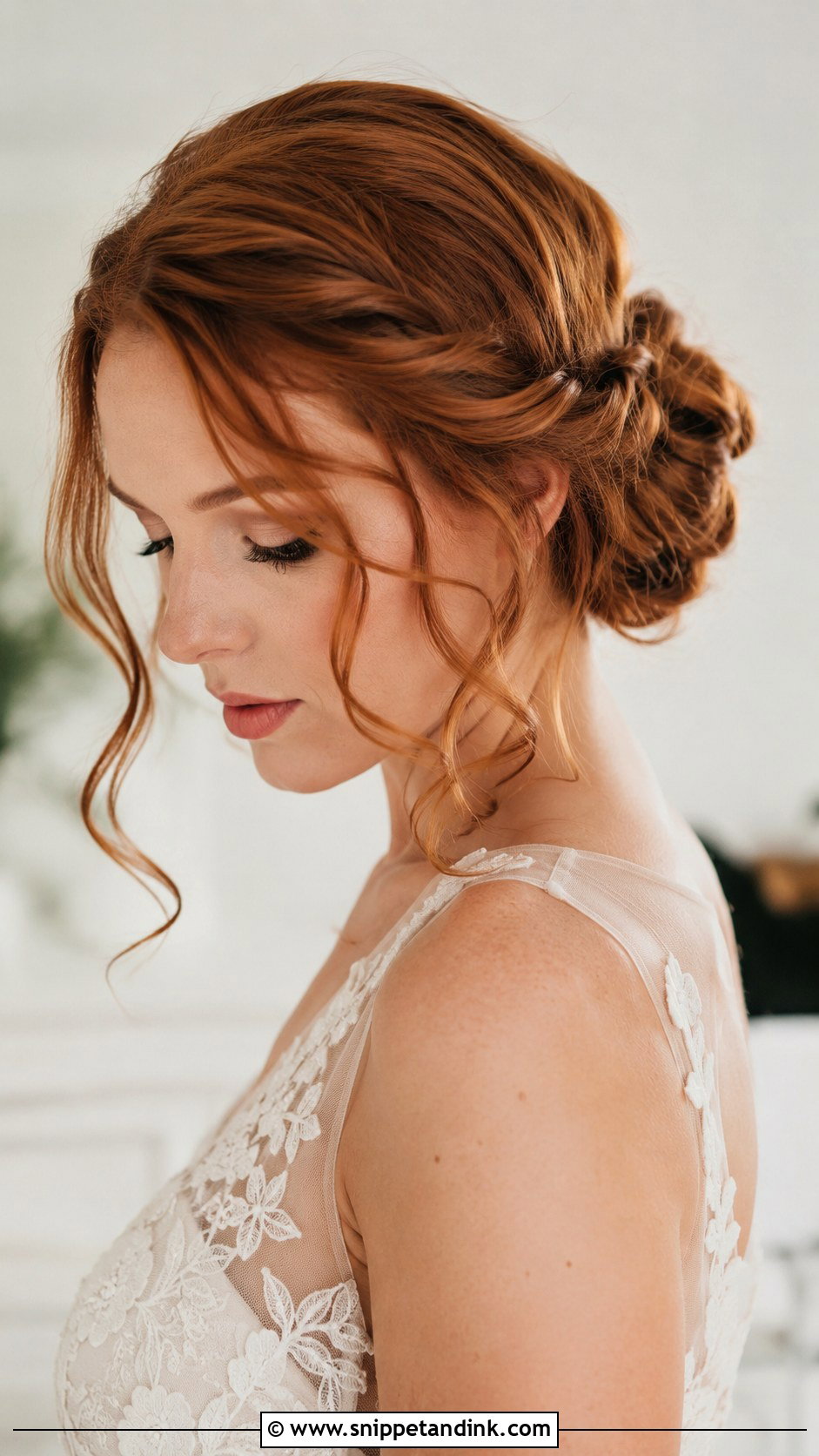 Twisted Low Bun With Loose Strands - Snippet and Ink - 20 Low Loose Bun Wedding Ideas