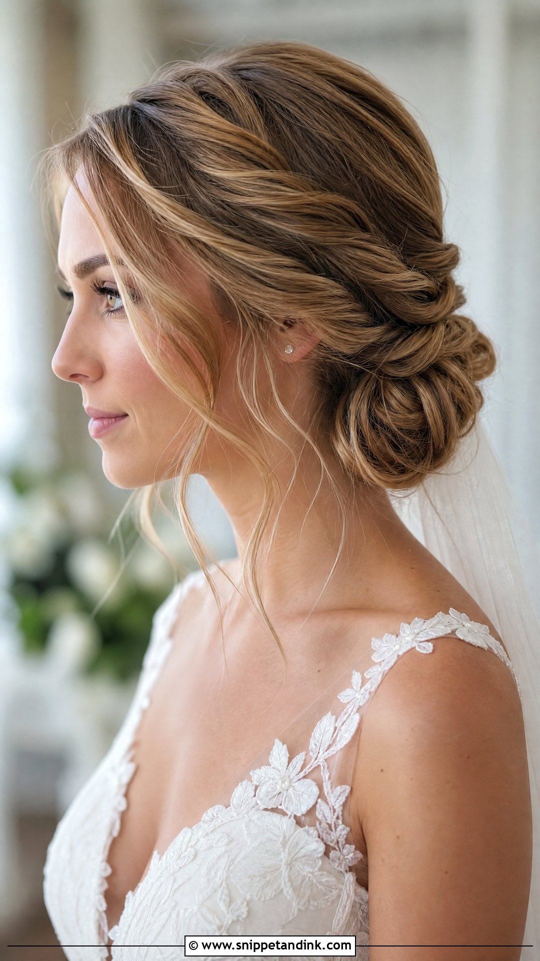 Twisted Low Bun With Loose Tendrils - Snippet and Ink - 20 Wedding Hairstyles for Layered Hair