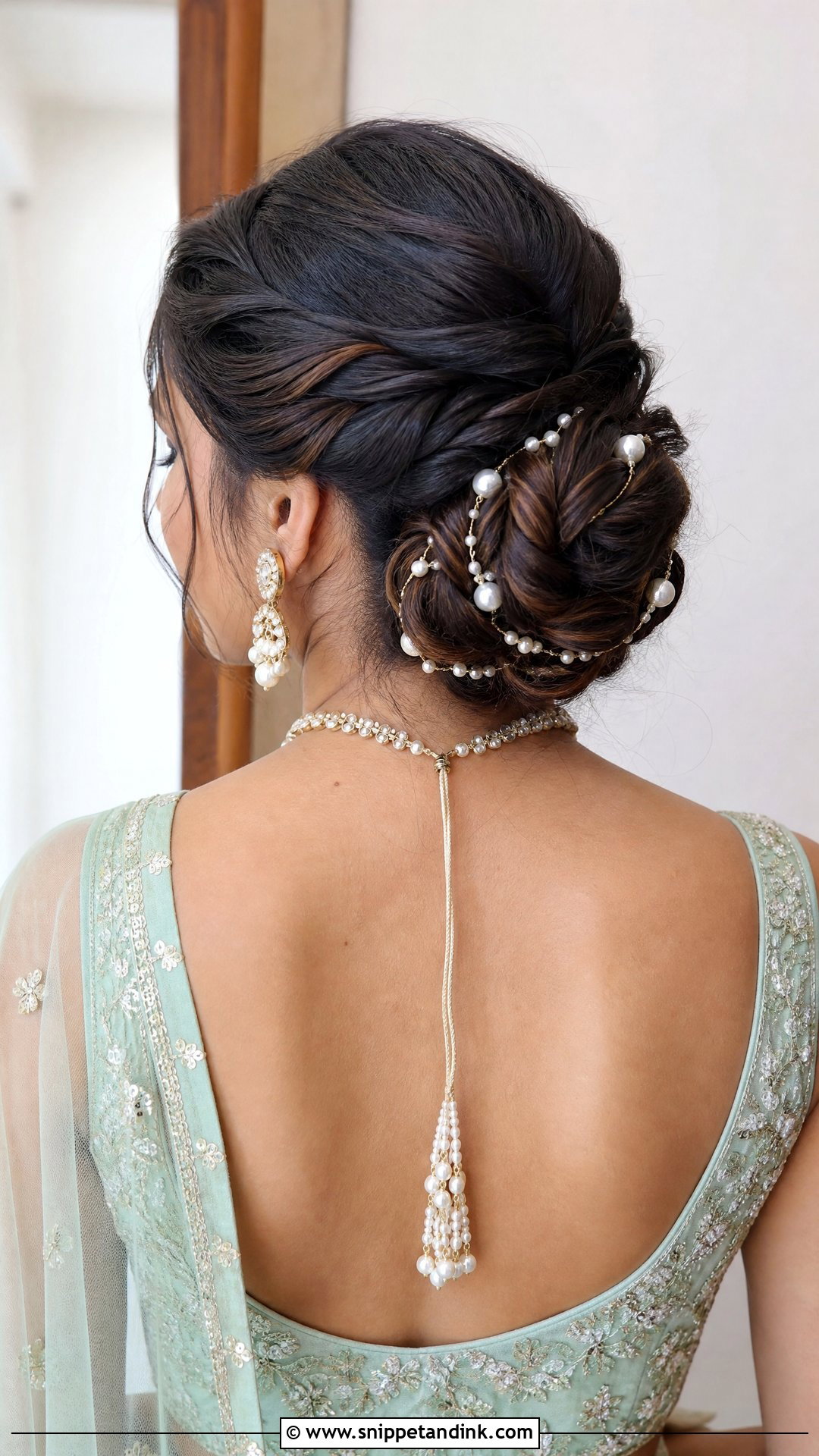 Twisted Low Bun With Pearls - Snippet and Ink - 20 Mandap Hairstyle for Bride Ideas
