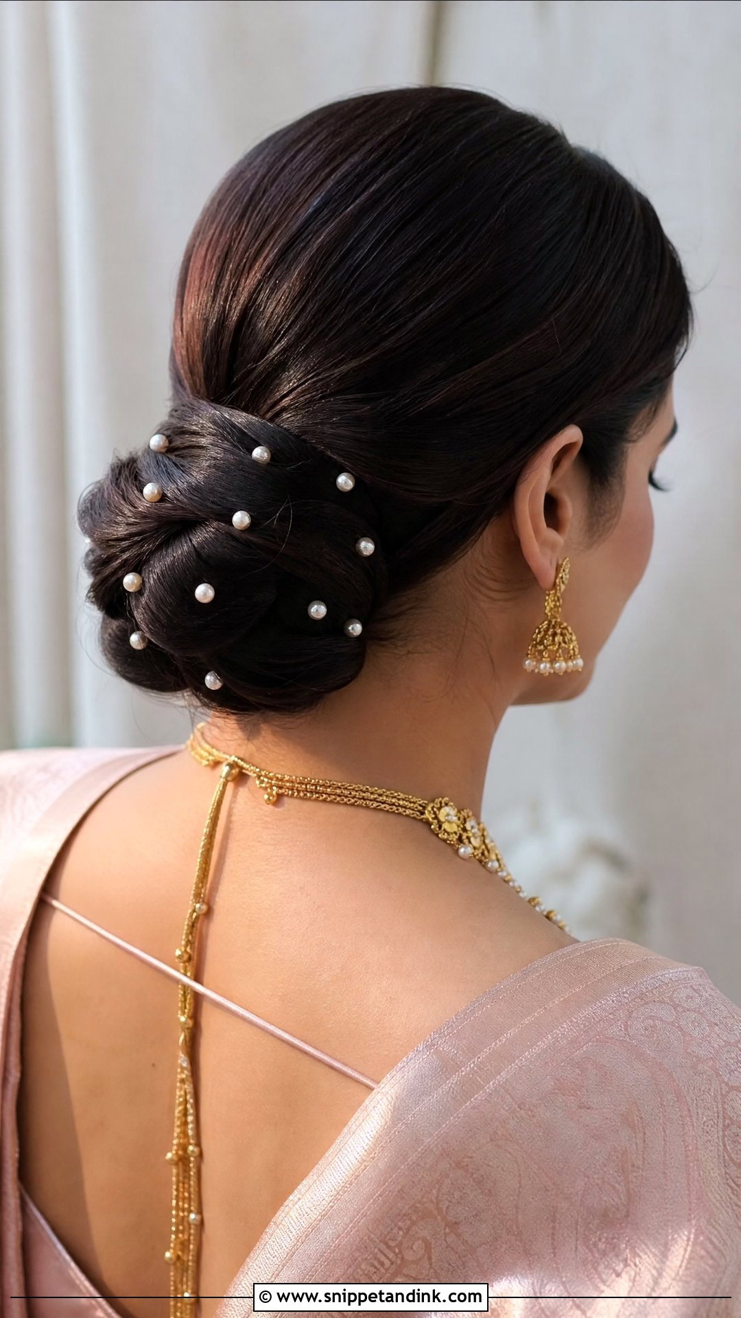 Twisted Low Bun With Pearls - Snippet and Ink - 20 Sangeet Bridal Hairstyles