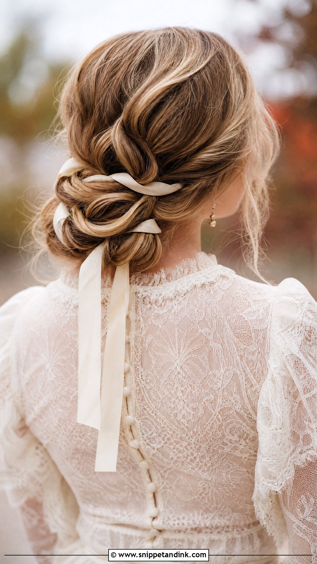 Twisted Low Bun With Ribbon - Snippet and Ink - 20 Bohemian Bridal Hair Ideas