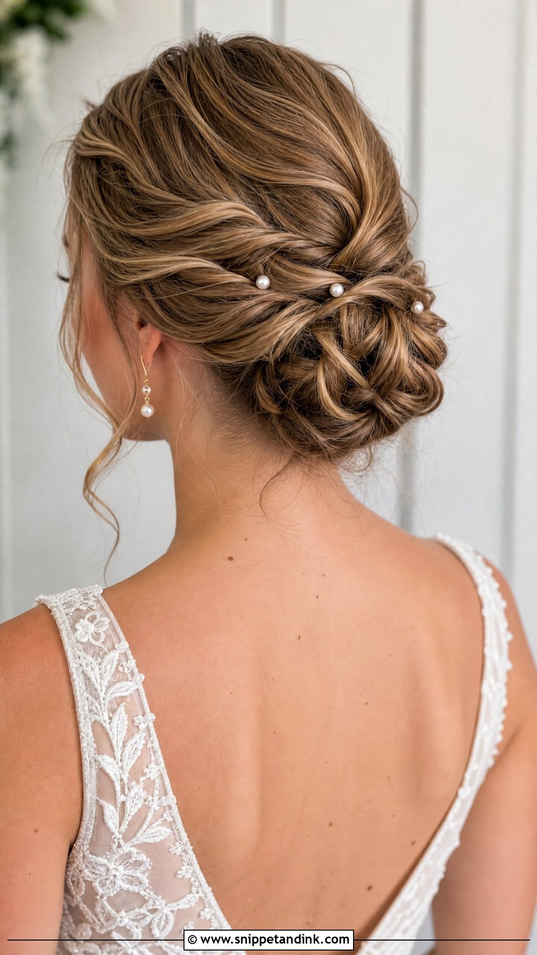 Twisted Low Bun With Tendrils - Snippet and Ink - 20 Bridal Hair for Long Hair Ideas